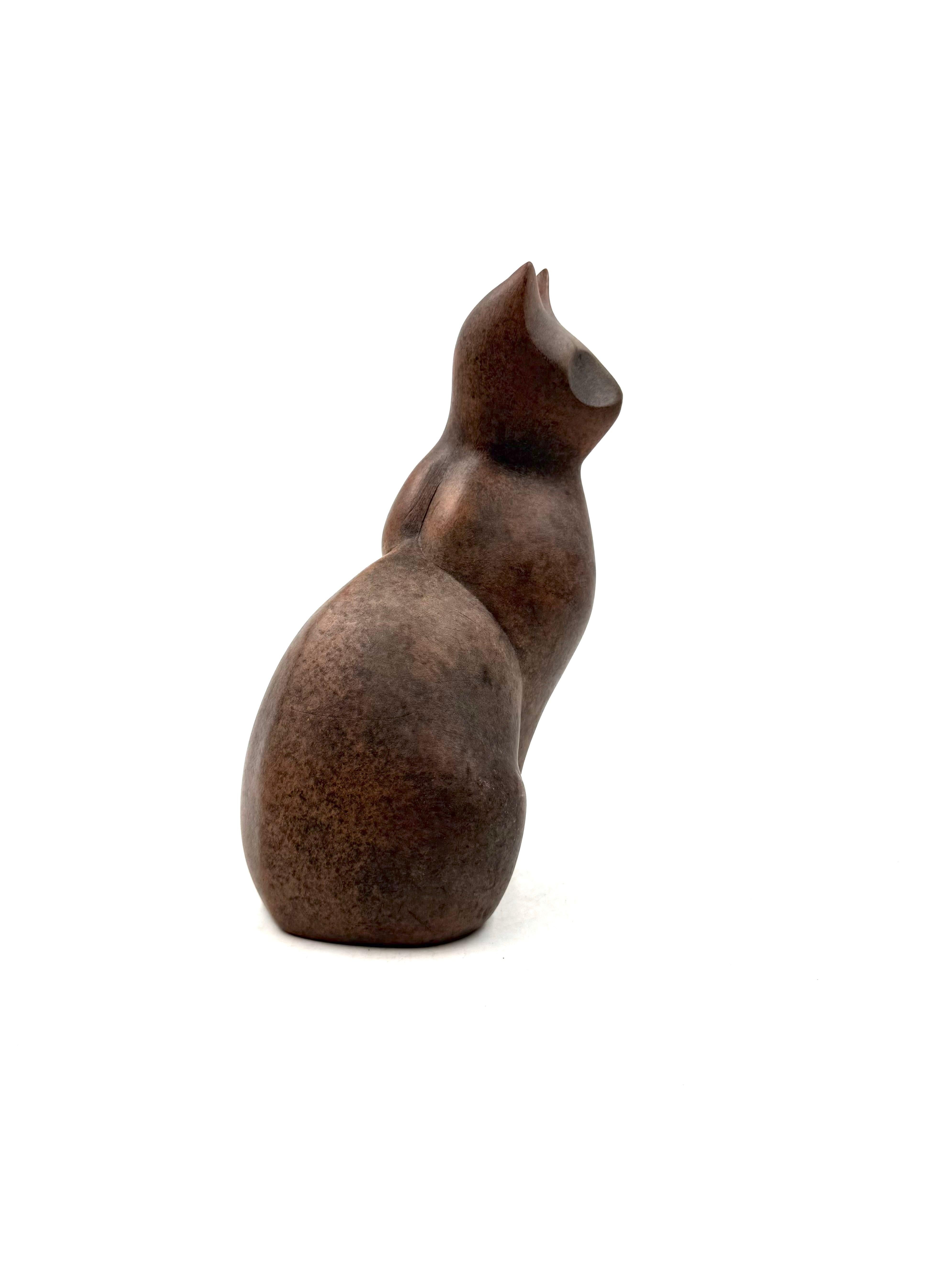 Christian Pradier, cubist ceramic cat sculpture, France 1980s Excellent état - En vente à Firenze, IT
