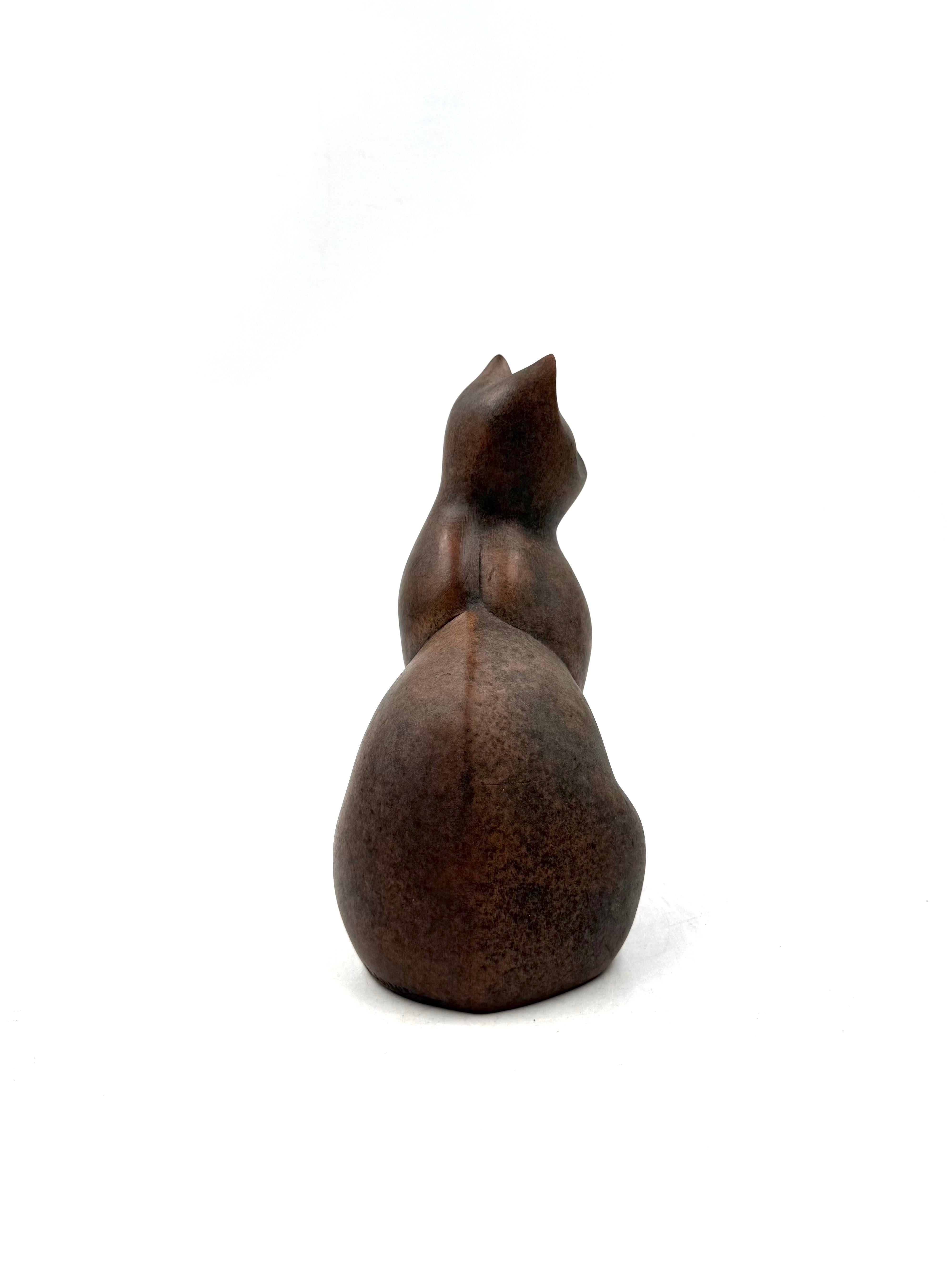 Céramique Christian Pradier, cubist ceramic cat sculpture, France 1980s en vente