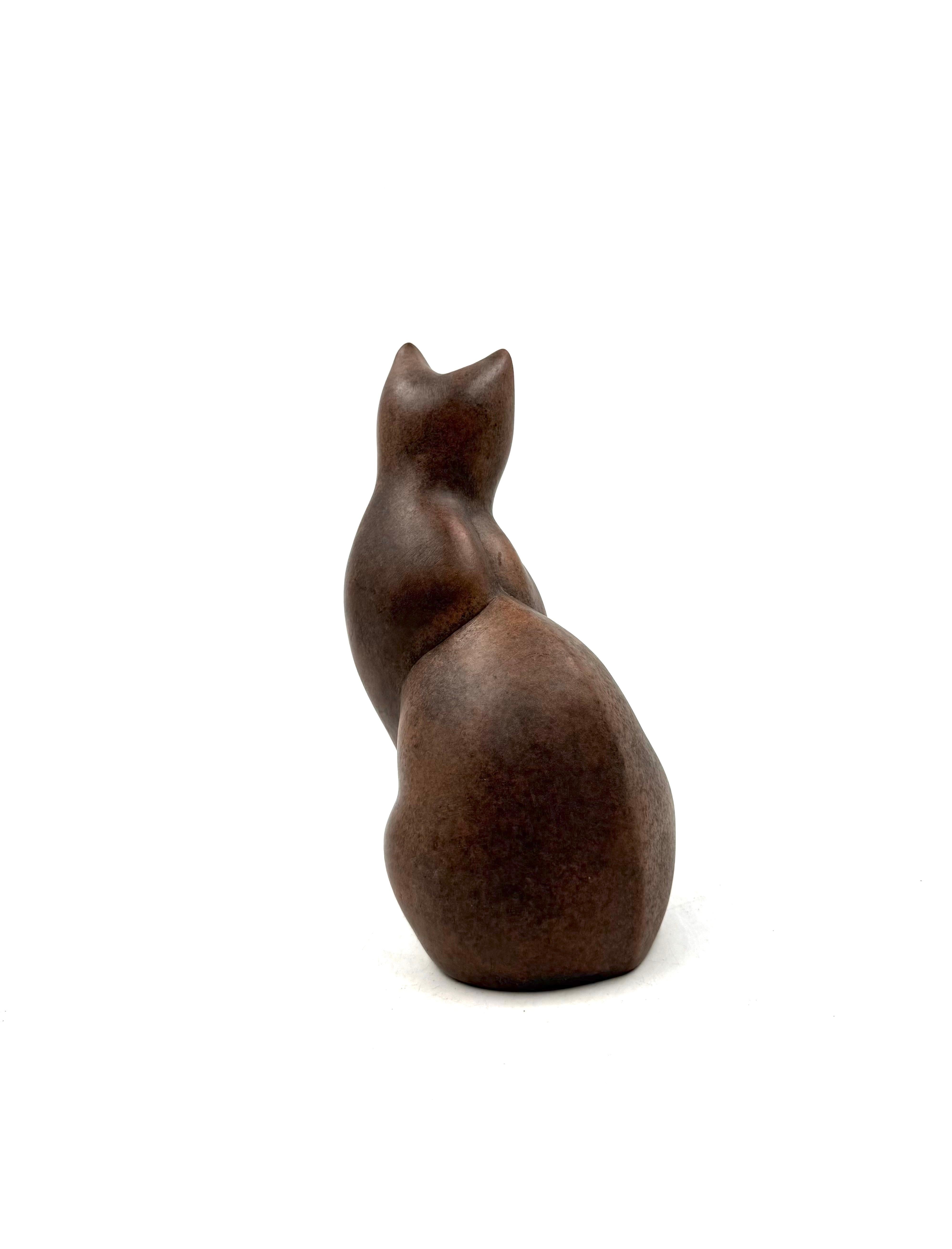 Christian Pradier, cubist ceramic cat sculpture, France 1980s en vente 1