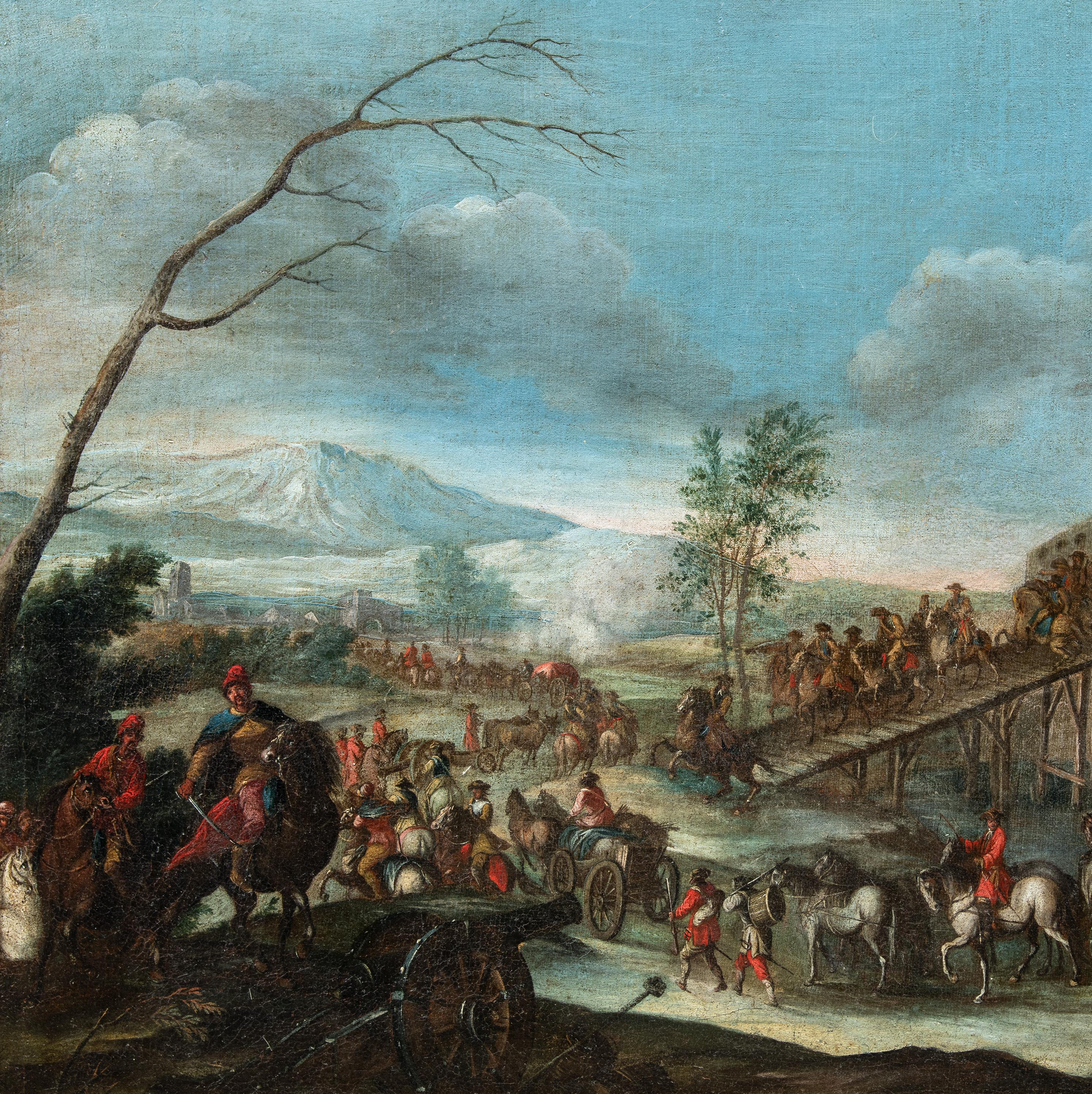 Christian Reder (Italy) - 18th century Italian landscape painting - Soldiers - Painting by Christian Reder (Monsù Leandro)