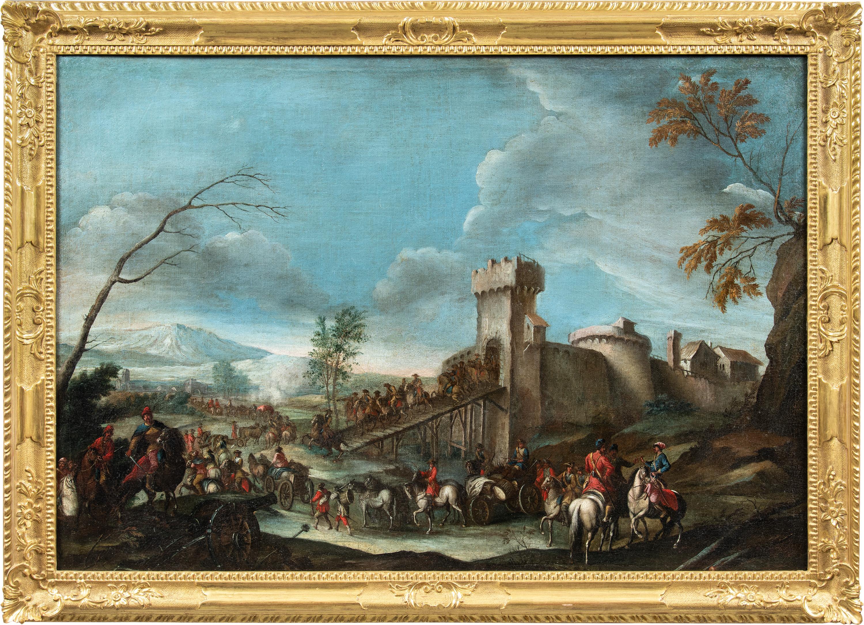 Christian Reder (Monsù Leandro) Landscape Painting - Christian Reder (Italy) - 18th century Italian landscape painting - Soldiers