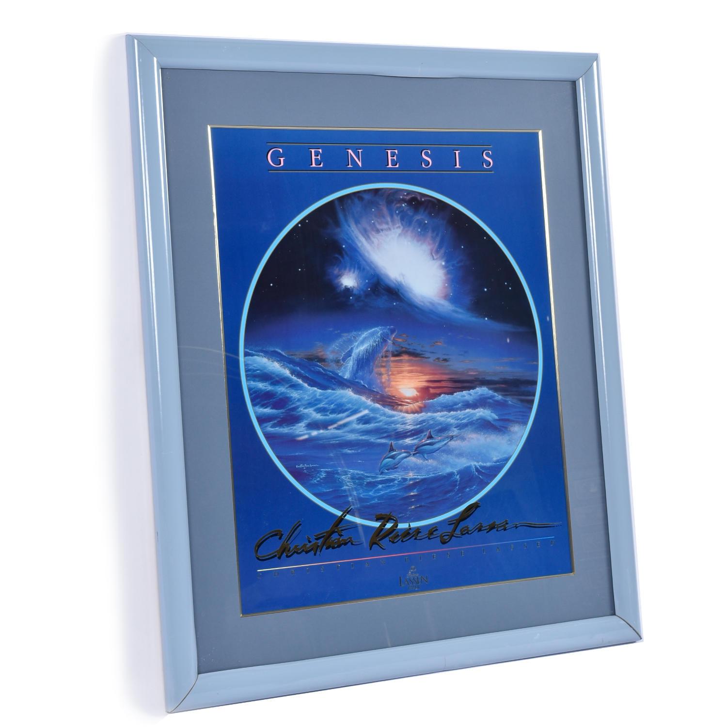 Christian Riese Lassen Génesis Hawaiana Aqua Fantasía Enmarcado Galerie Lassen Print Futurista en venta
