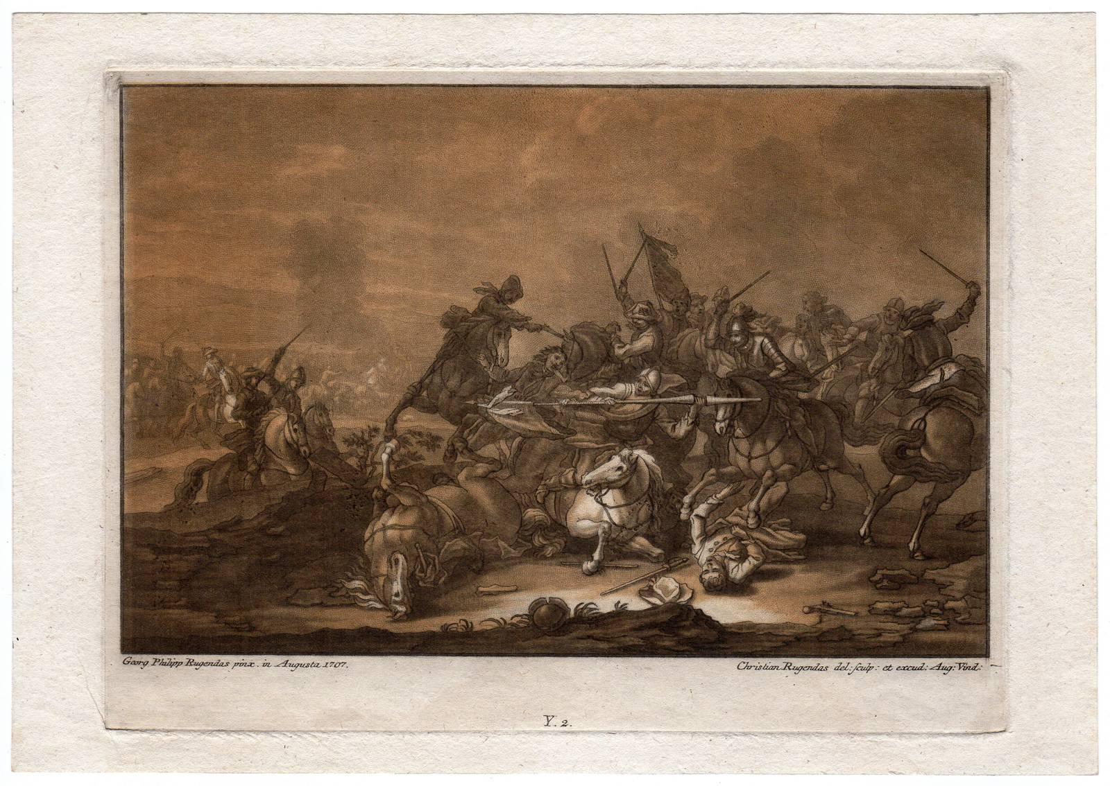 Christian Rugendas Figurative Print - Untitled - Cavalry skirmish.