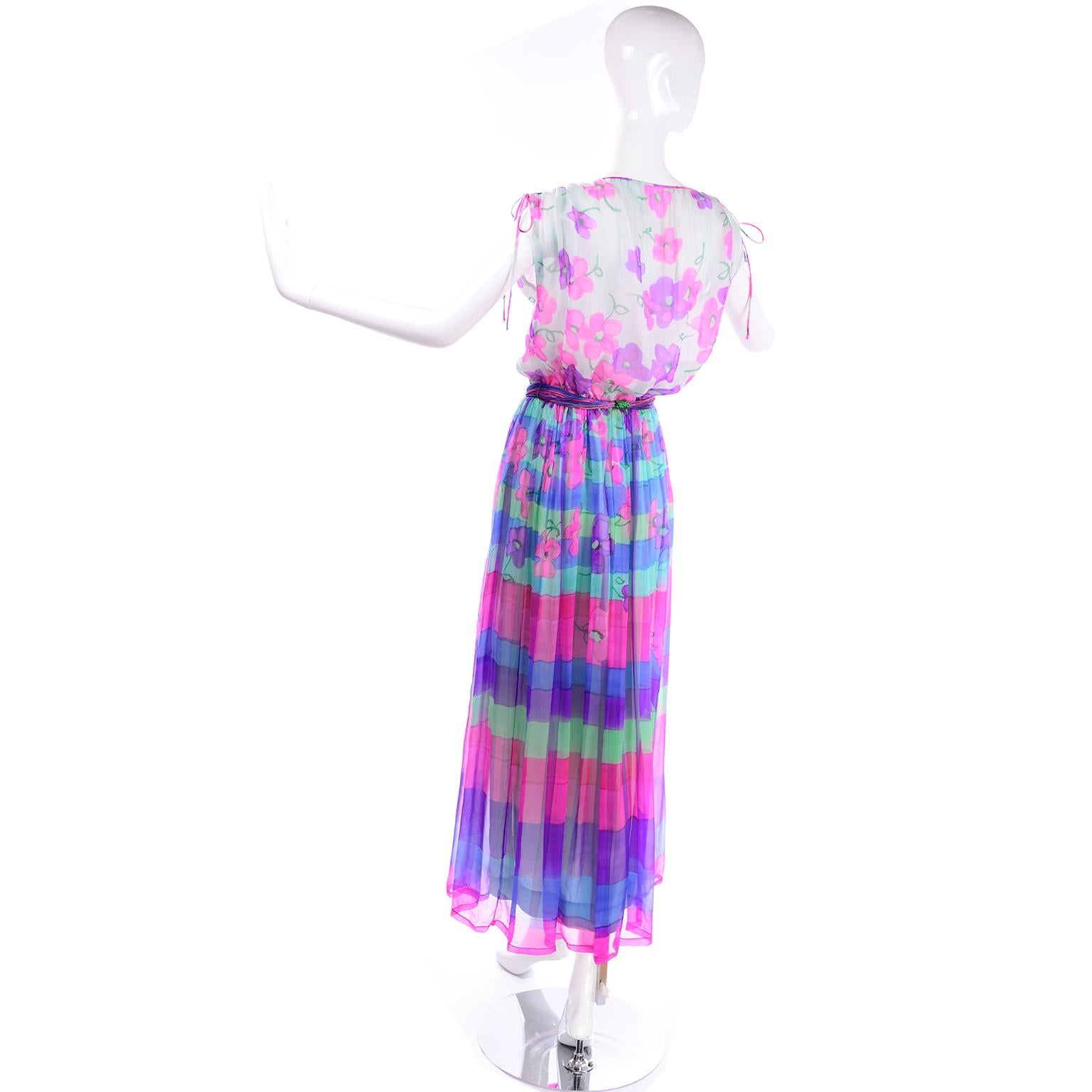 Christian Rupert Vintage Colorful Silk Chiffon Vintage Maxi Dress In Excellent Condition In Portland, OR