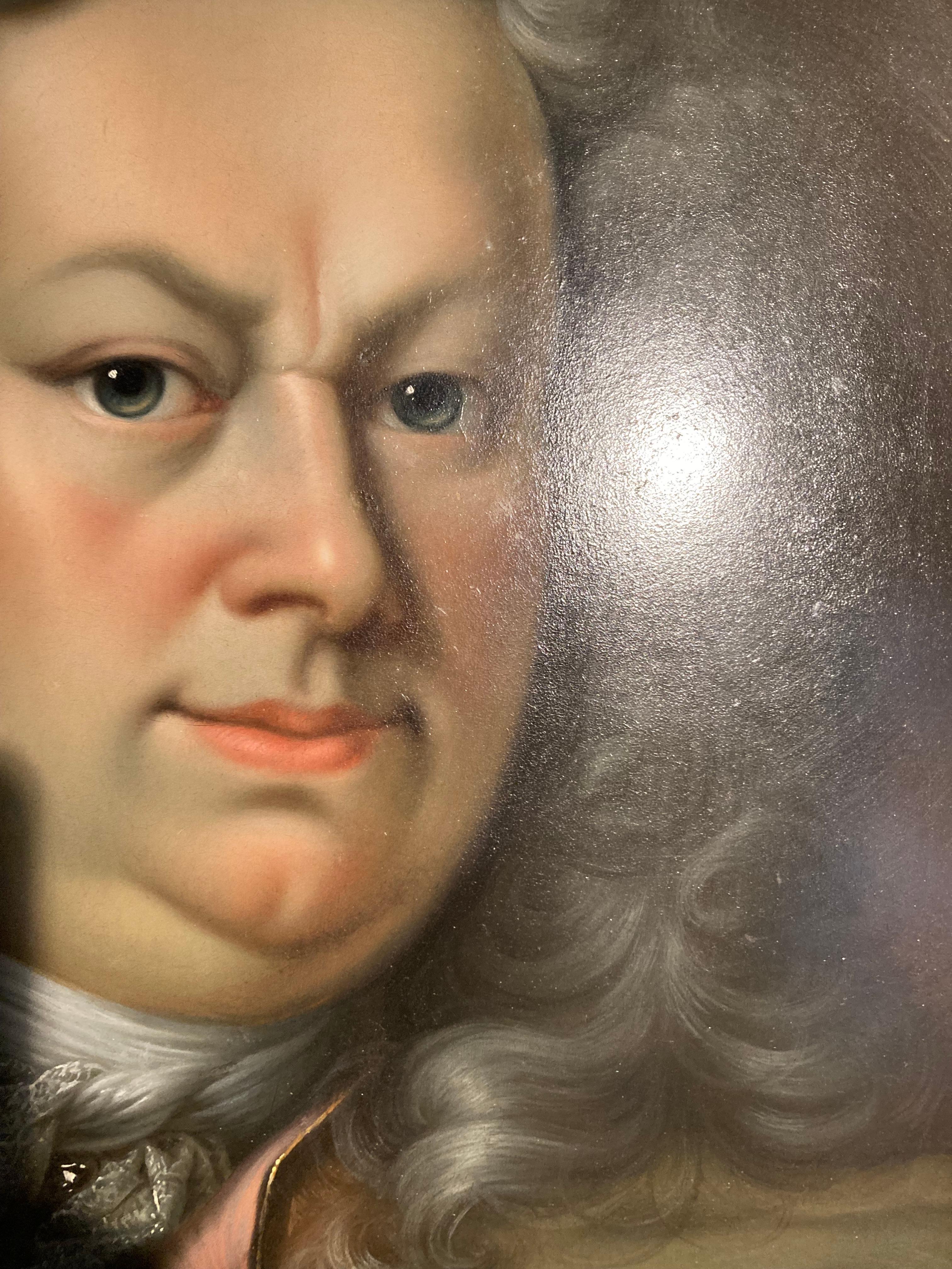 Portrait of a Gentleman, Halung, Court Painter Schildbach, Gotha, Convex Copper - Baroque Painting by Christian Schildbach