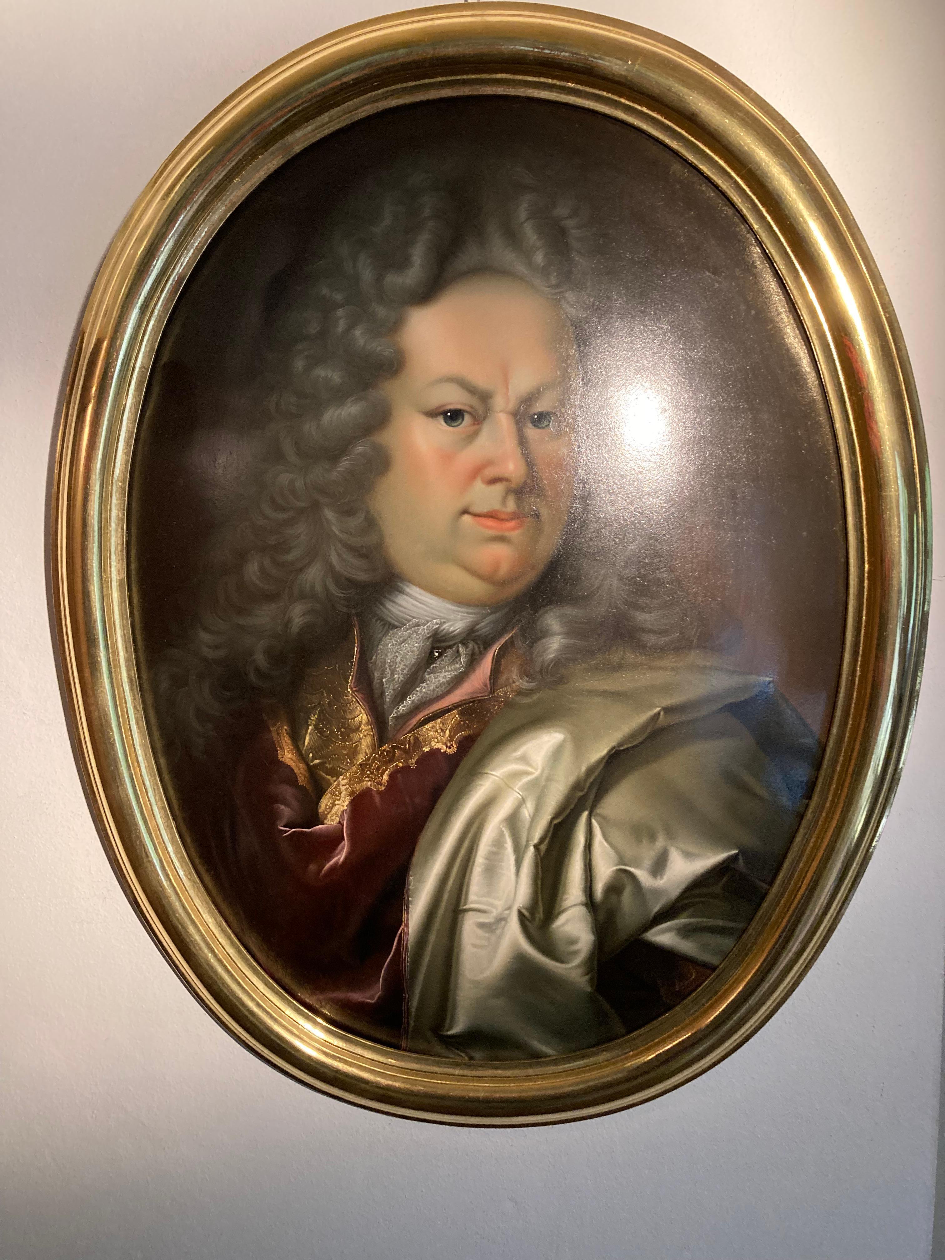 Portrait of a Gentleman, Halung, Court Painter Schildbach, Gotha, Convex Copper - Beige Portrait Painting by Christian Schildbach