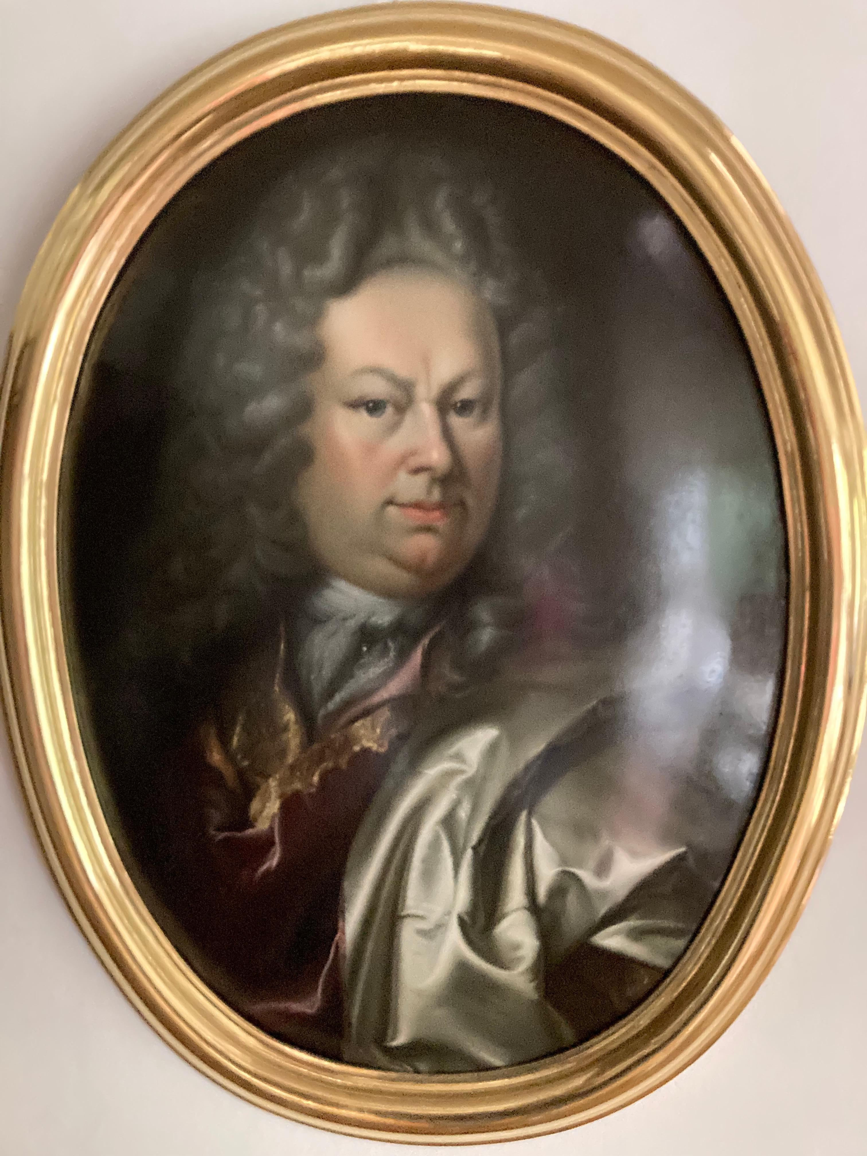 Portrait of a Gentleman, Halung, Court Painter Schildbach, Gotha, Convex Copper For Sale 1