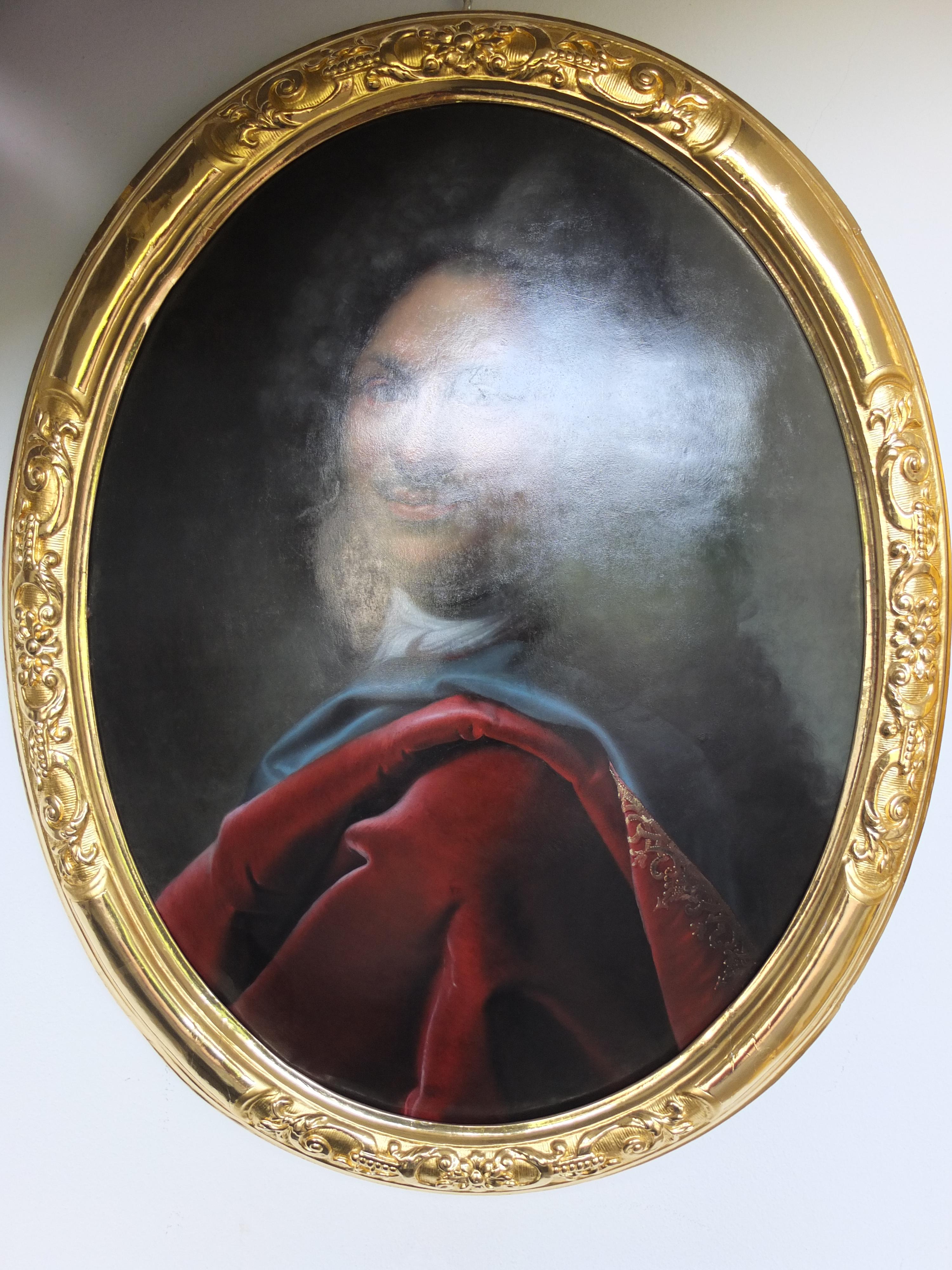 Self Portrait of Schildbach, Court Painter Schildbach, Gotha, Convex Copper - Painting by Christian Schildbach