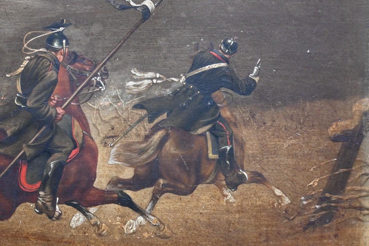 Christian Sell (August 14, 1831, Altona, Germany - April 21, 1883, Düsseldorf, Germany)
Military scene, fine quality
Unrestored
Oil painting on panel
18 x 24.2 cm