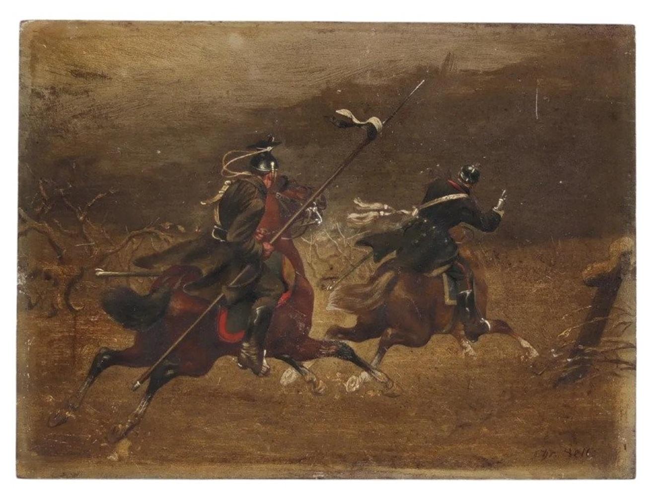 Christian Sell, German Military Painting, On Panel, 19th Century In Good Condition For Sale In Bilzen, BE