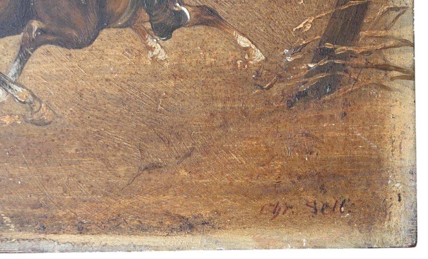Wood Christian Sell, German Military Painting, On Panel, 19th Century For Sale