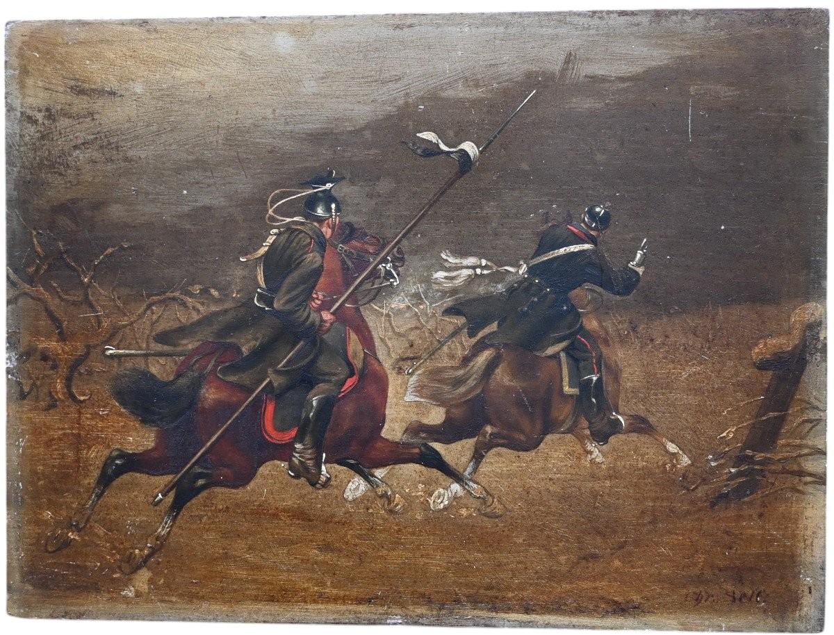 Christian Sell, German Military Painting, On Panel, 19th Century For Sale