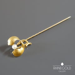 Christian Seybold German Jugendstil Art Nouveau Mistletoe Pearl Gold Stick Pin