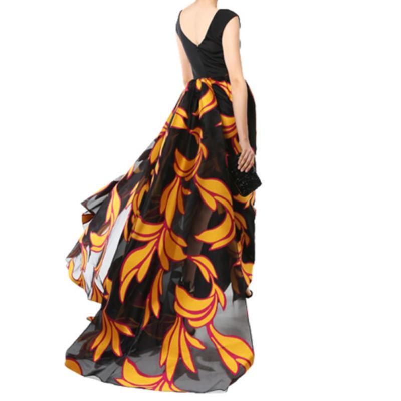 Women's Christian Siriano Black and Yellow Silk Printed Gown S