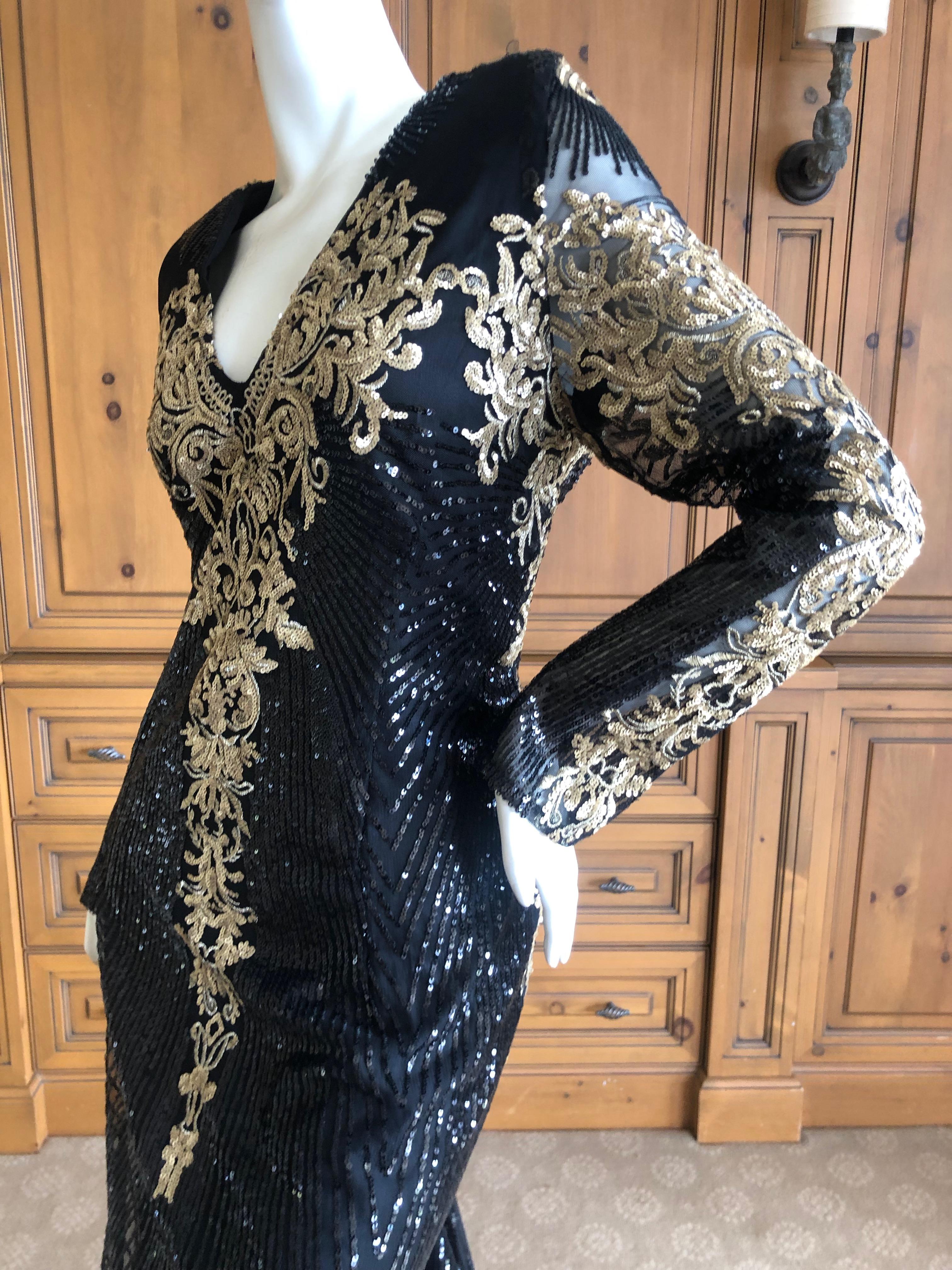 Christian Siriano Exquisitely Embellished Black and Gold Evening Dress w Train L For Sale 6