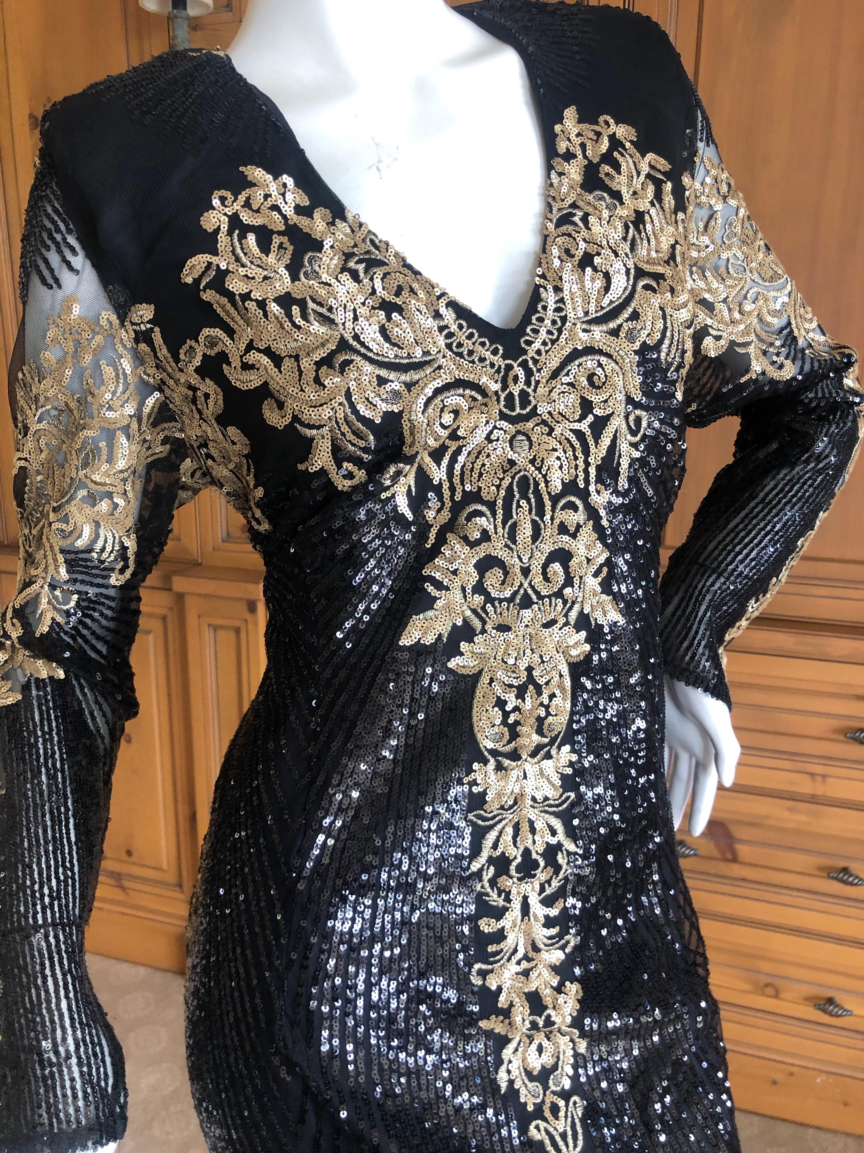 Christian Siriano Exquisitely Embellished Black and Gold Evening Dress w Train L For Sale 3