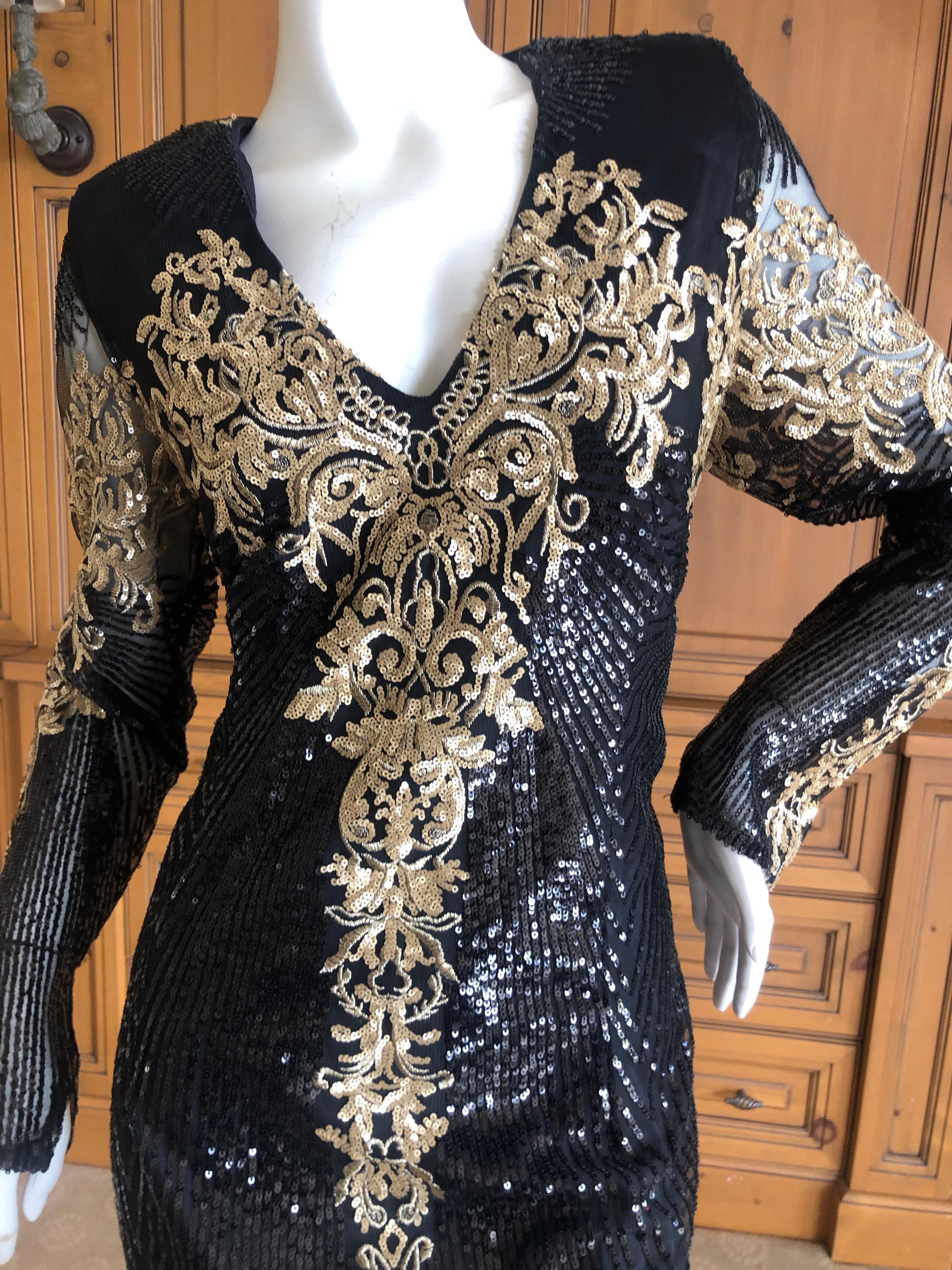 Christian Siriano Exquisitely Embellished Black and Gold Evening Dress w Train L For Sale 4