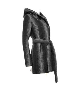 Christian Siriano Grey Wool Ombré Stripe Belted Coat Size L