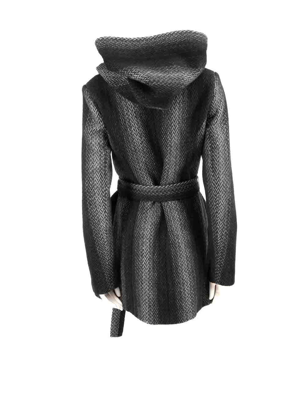 Christian Siriano Grey Wool Ombré Stripe Belted Coat Size L In Good Condition For Sale In London, GB