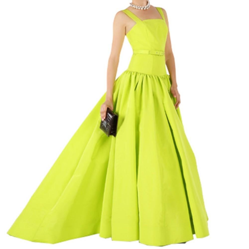 lime green drop waist silk dress