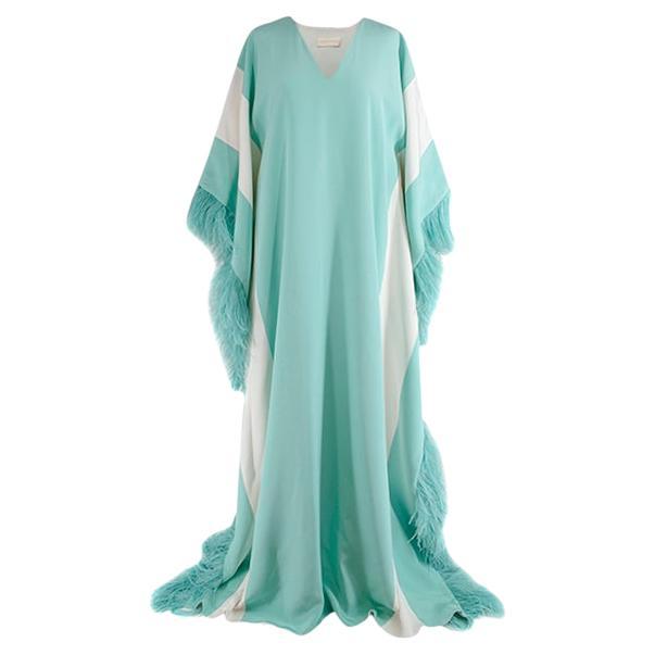 Christian Siriano V Neck Caftan Gown with Feathers- S For Sale