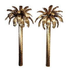 Pair of “Palm Tree” lamps Christian Techoueyres Maison Jansen, gilt brass 70s