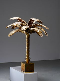 Christian Techoueyres pour Maison Jansen Lampe à palmier en laiton, France, années 1970
