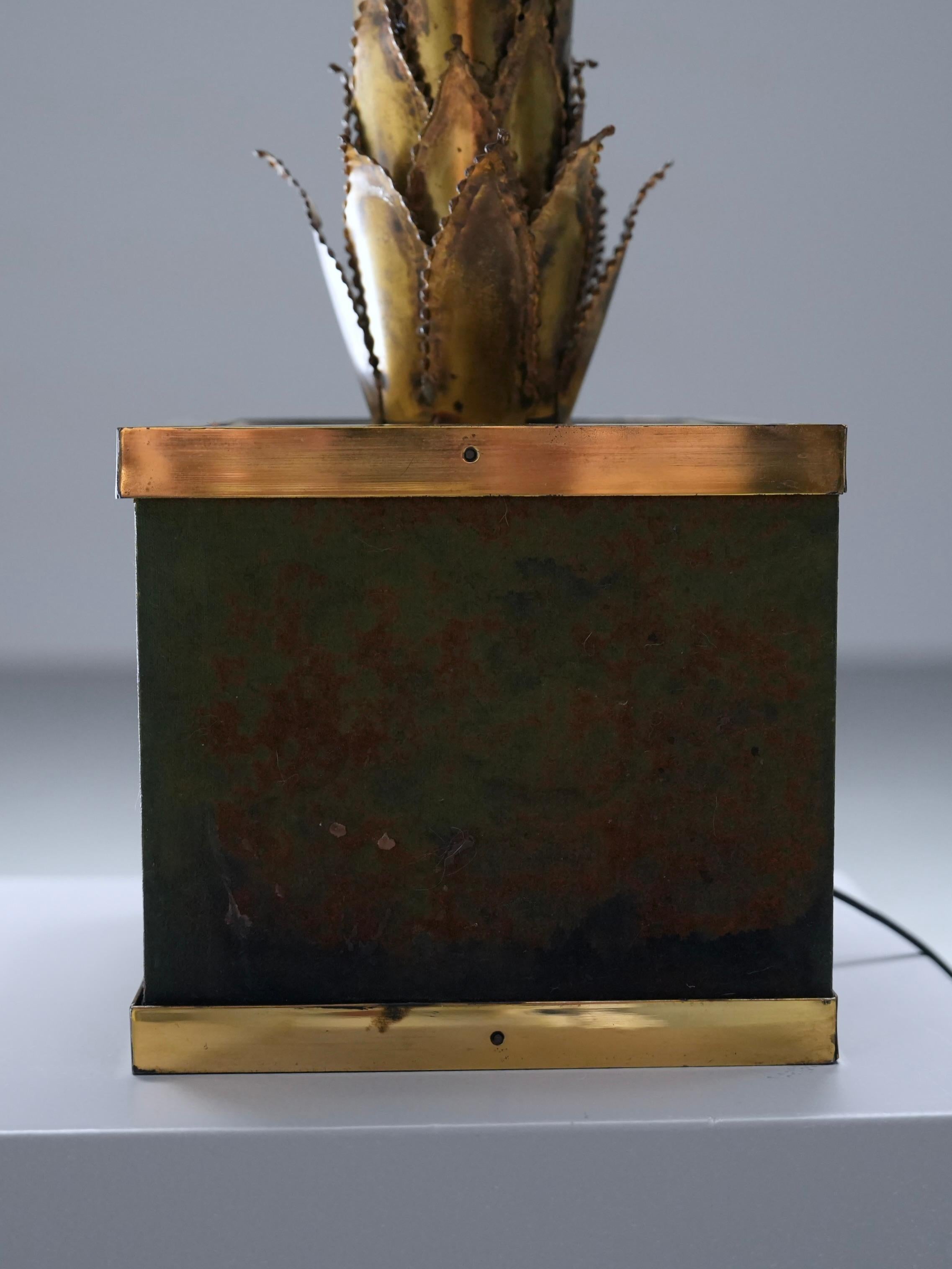 Lámpara de palma de latón Christian Techoueyres para Maison Jansen, Francia, años 70 finales del siglo XX en venta