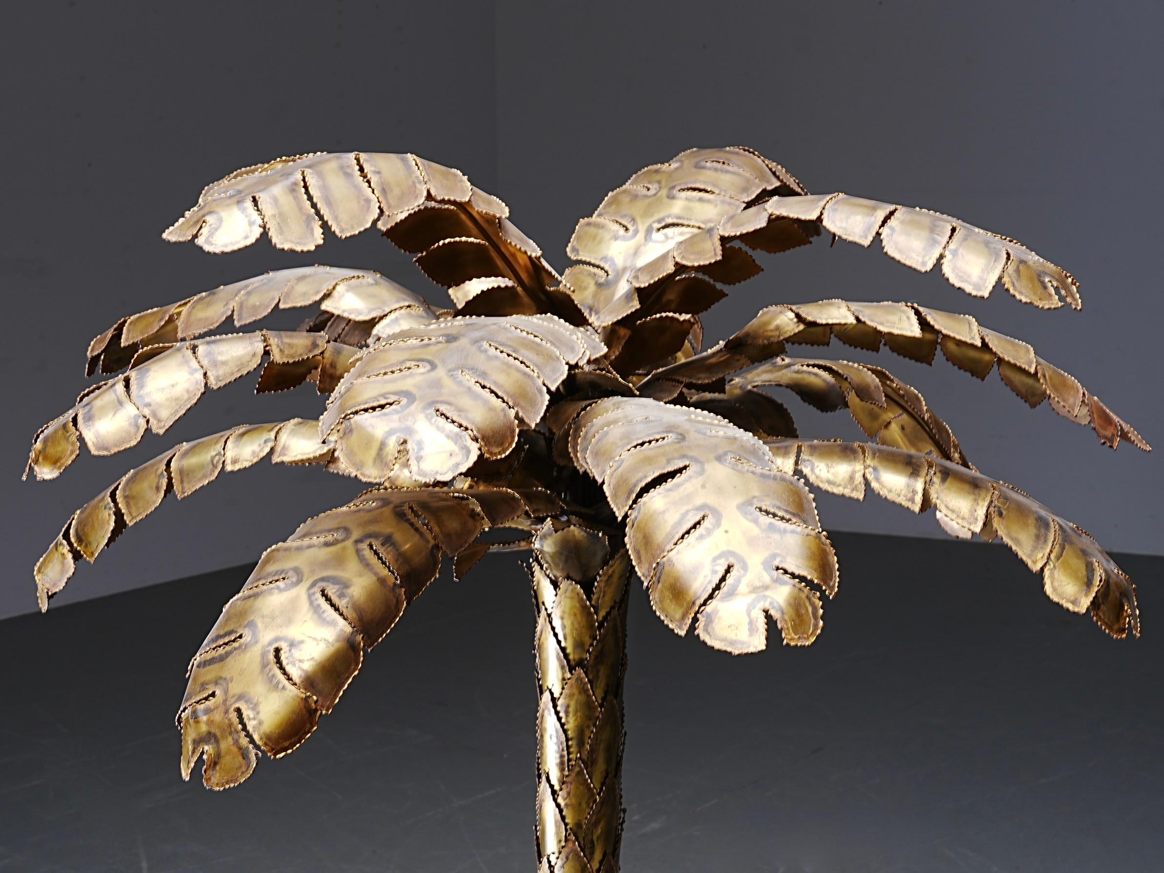 Lámpara de palma de latón Christian Techoueyres para Maison Jansen, Francia, años 70 Latón en venta