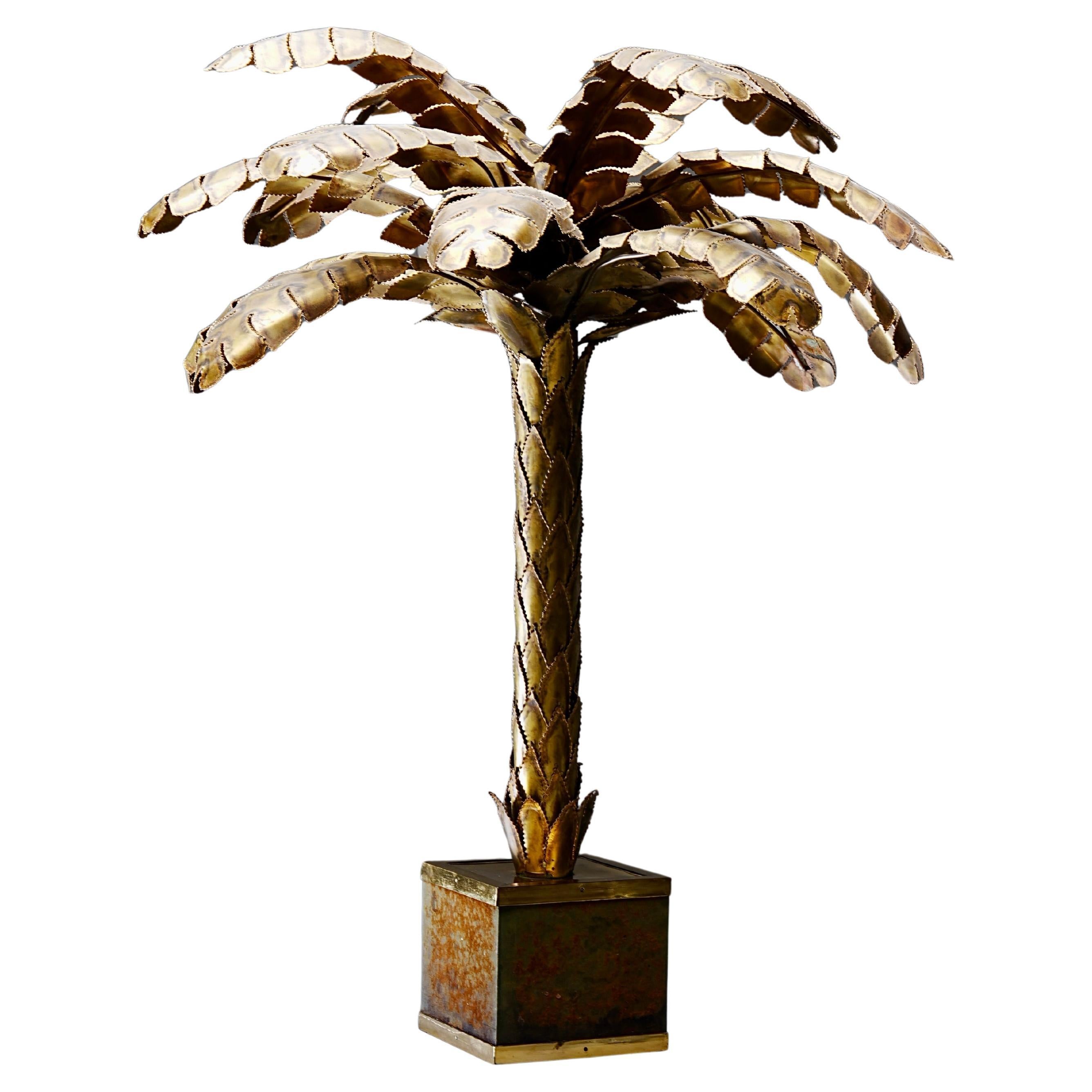 Lámpara de palma de latón Christian Techoueyres para Maison Jansen, Francia, años 70 en venta