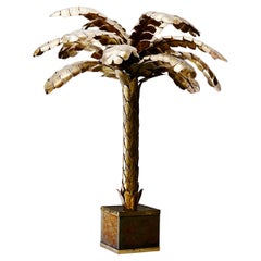 Christian Techoueyres for Maison Jansen Palm Lamp in Brass, France, 1970's