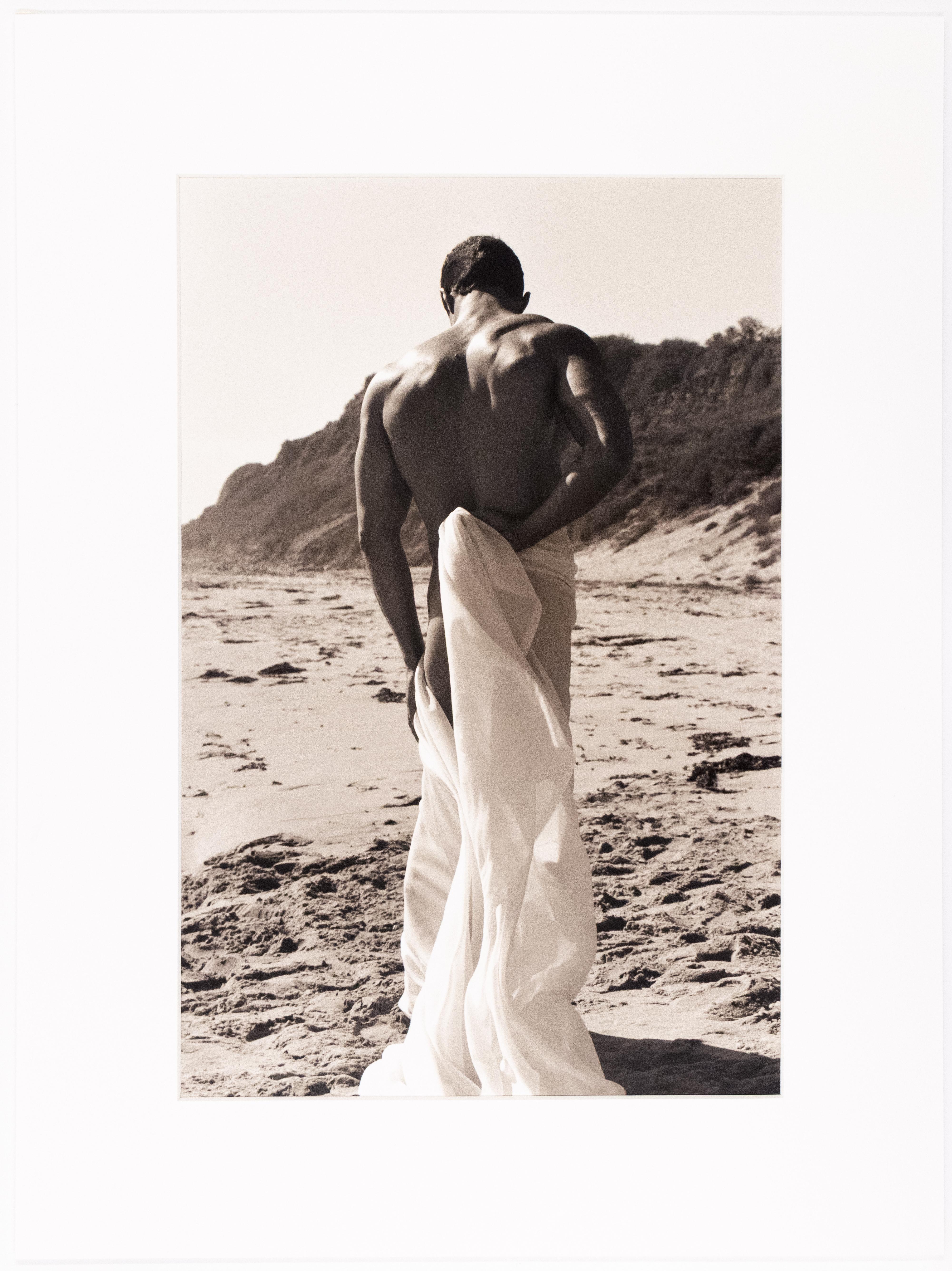 Draped Figure with Train - Beige Black and White Photograph by Christian Thompson