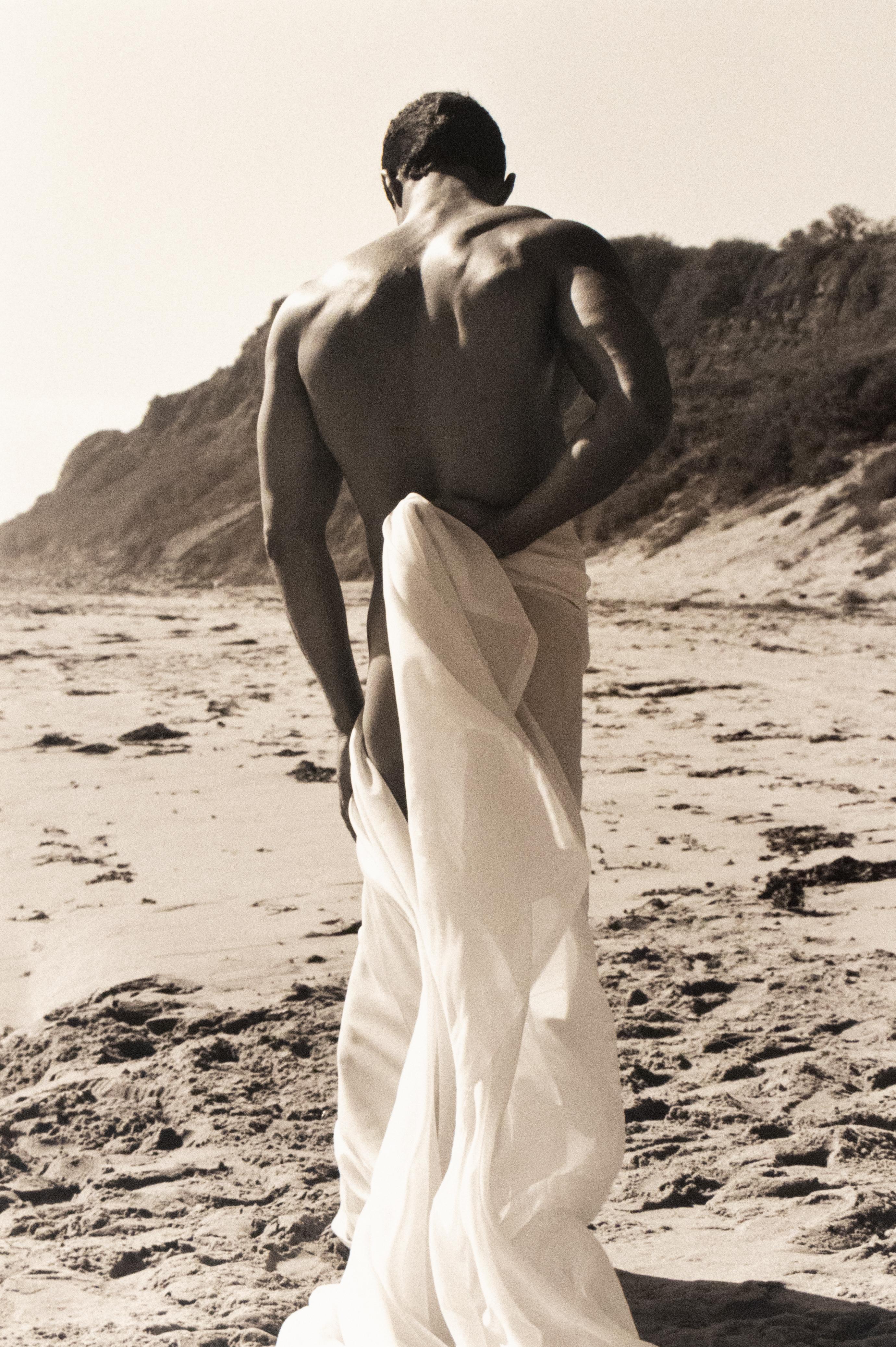 Christian Thompson Black and White Photograph - Draped Figure with Train