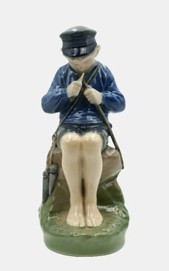 Antique Royal Copenhagen Figure Carving Boy / - Immersed in concentration -