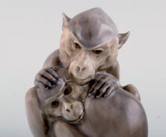 Christian Thomsen for Royal Copenhagen, Rare Porcelain Figure, Two Monkeys