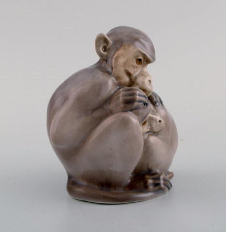 Early 20th Century Christian Thomsen for Royal Copenhagen, Rare Porcelain Figure, Two Monkeys