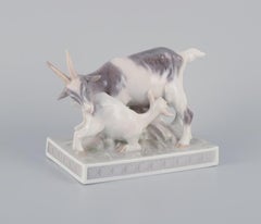 Christian Thomsen for Royal Copenhagen, rare porcelain figurine, goat with kid