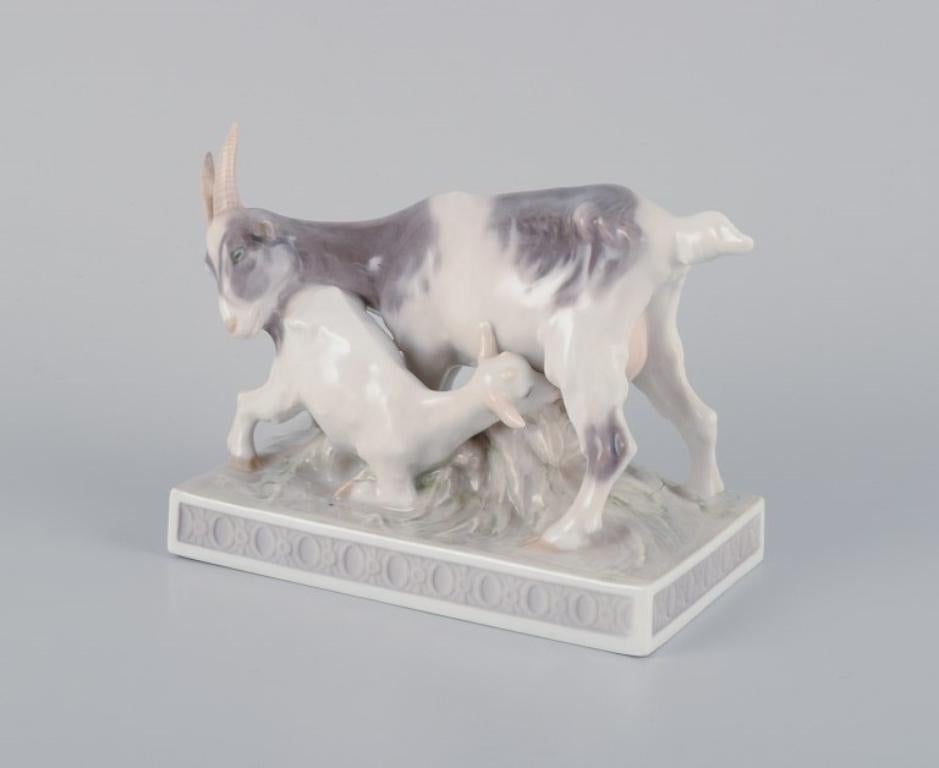 Danish Christian Thomsen for Royal Copenhagen, rare porcelain figurine, goat with kid