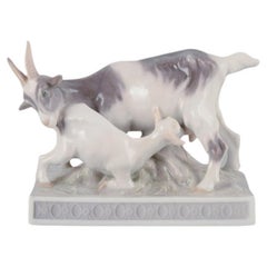 Christian Thomsen for Royal Copenhagen, rare porcelain figurine, goat with kid