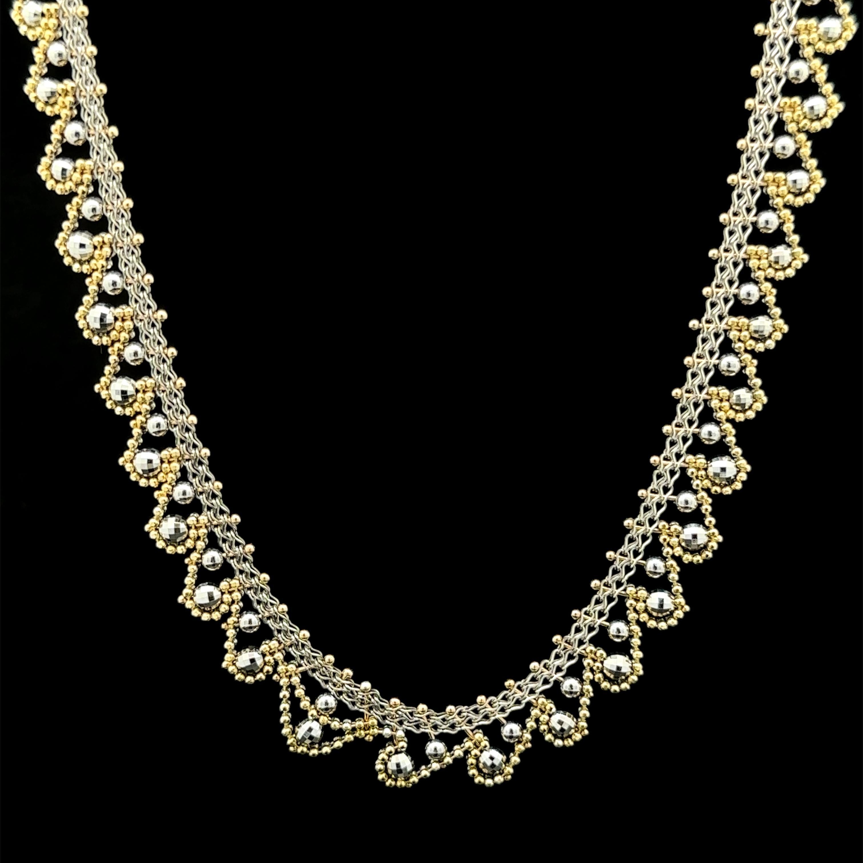 Christian Tse 18k Yellow Gold & Platinum Mesh Link Necklace Textured Bead Drop In Excellent Condition In Montclair, NJ