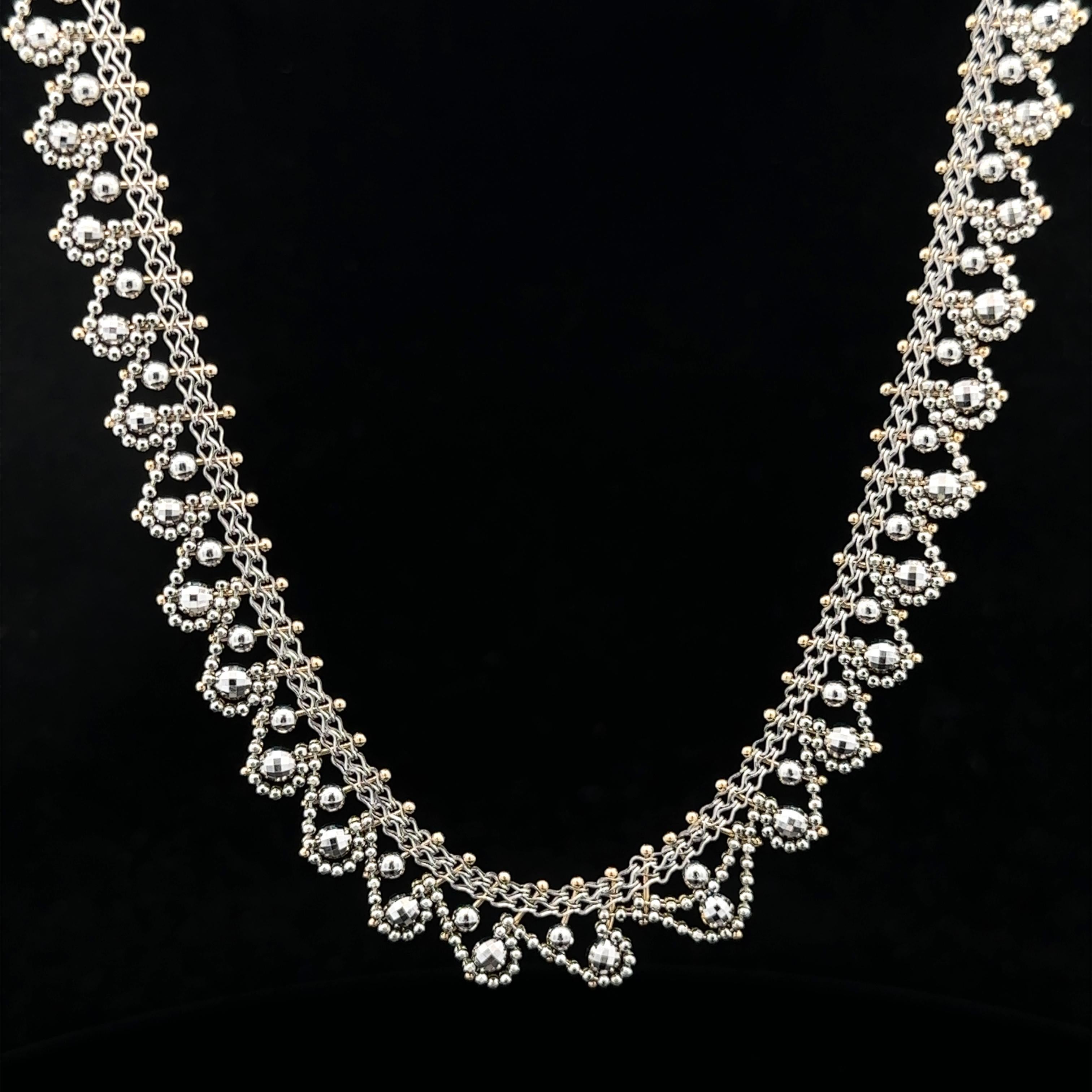 Women's Christian Tse 18k Yellow Gold & Platinum Mesh Link Necklace Textured Bead Drop