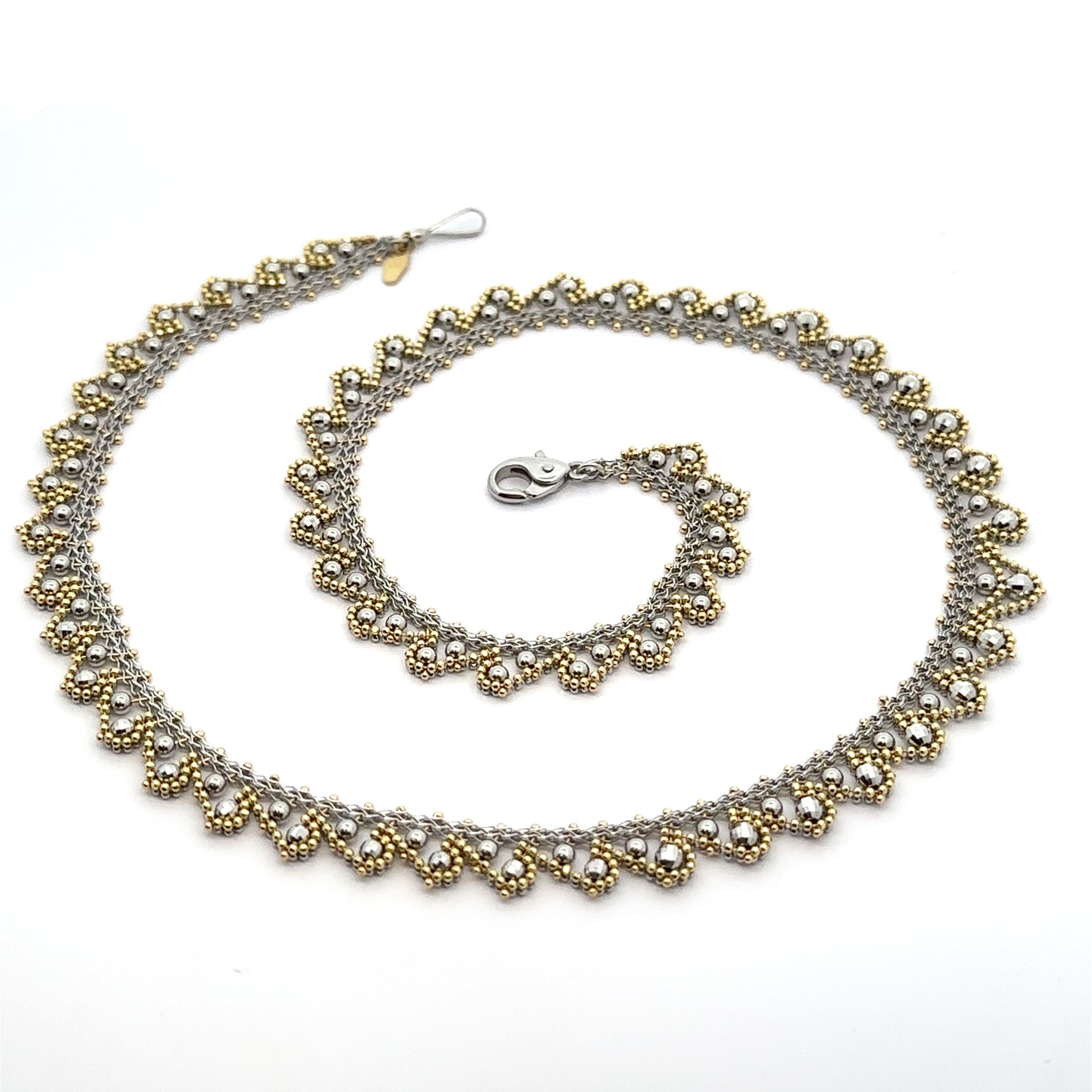 Christian Tse 18k Yellow Gold & Platinum Mesh Link Necklace Textured Bead Drop 2