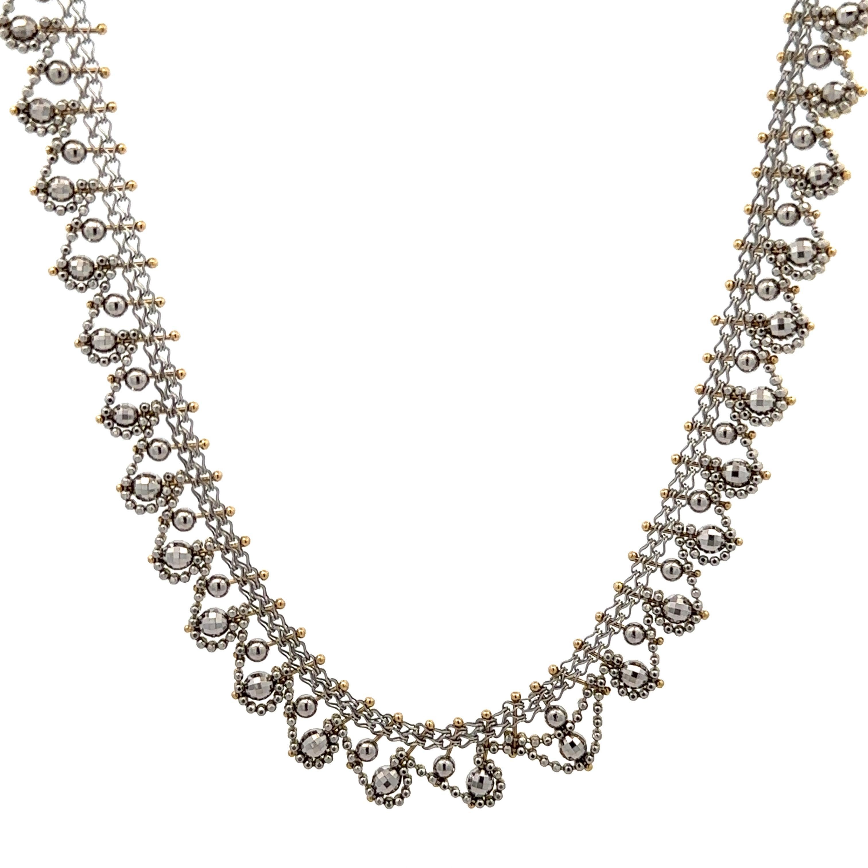 Christian Tse 18k Yellow Gold & Platinum Mesh Link Necklace Textured Bead Drop 3