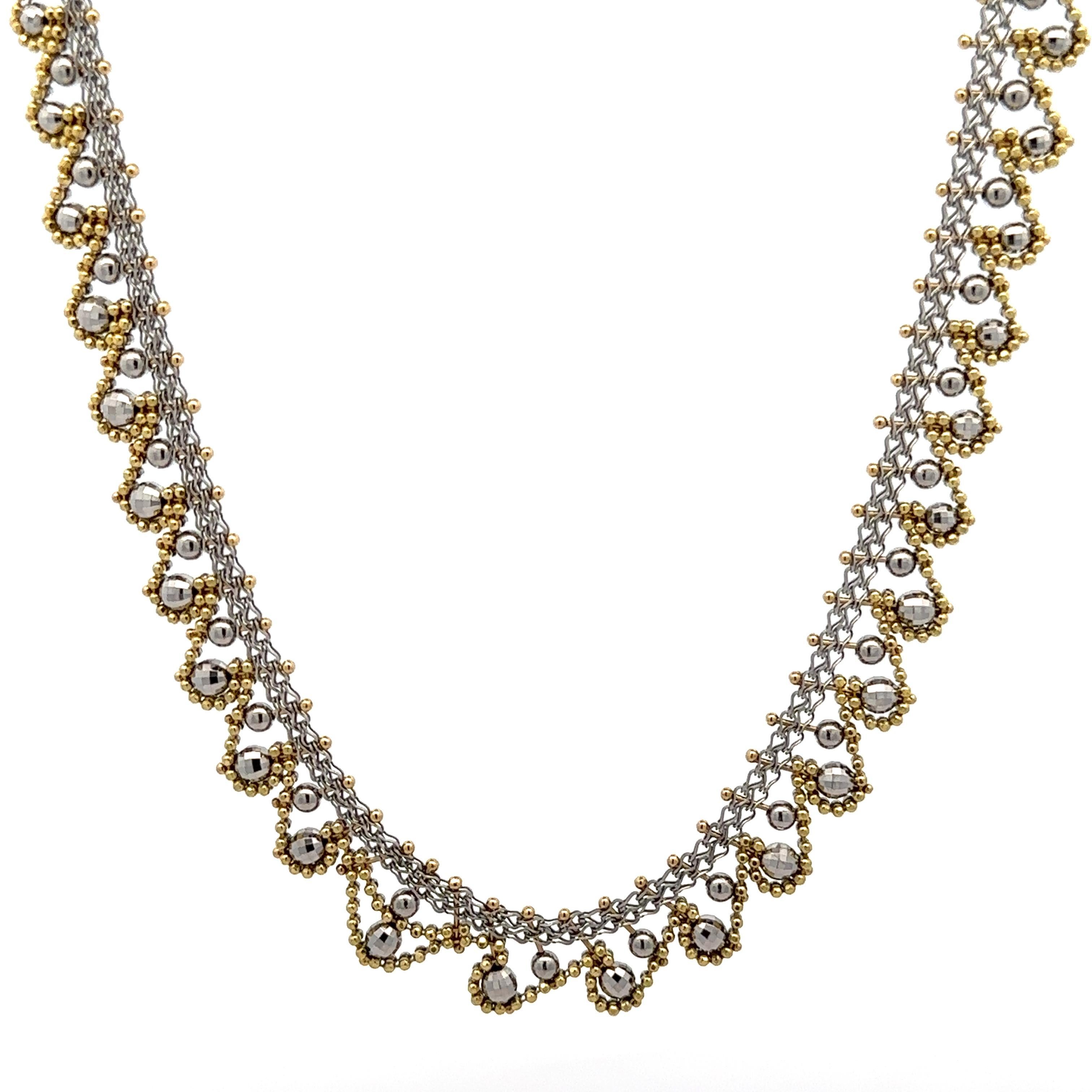 Christian Tse 18k Yellow Gold & Platinum Mesh Link Necklace Textured Bead Drop 4