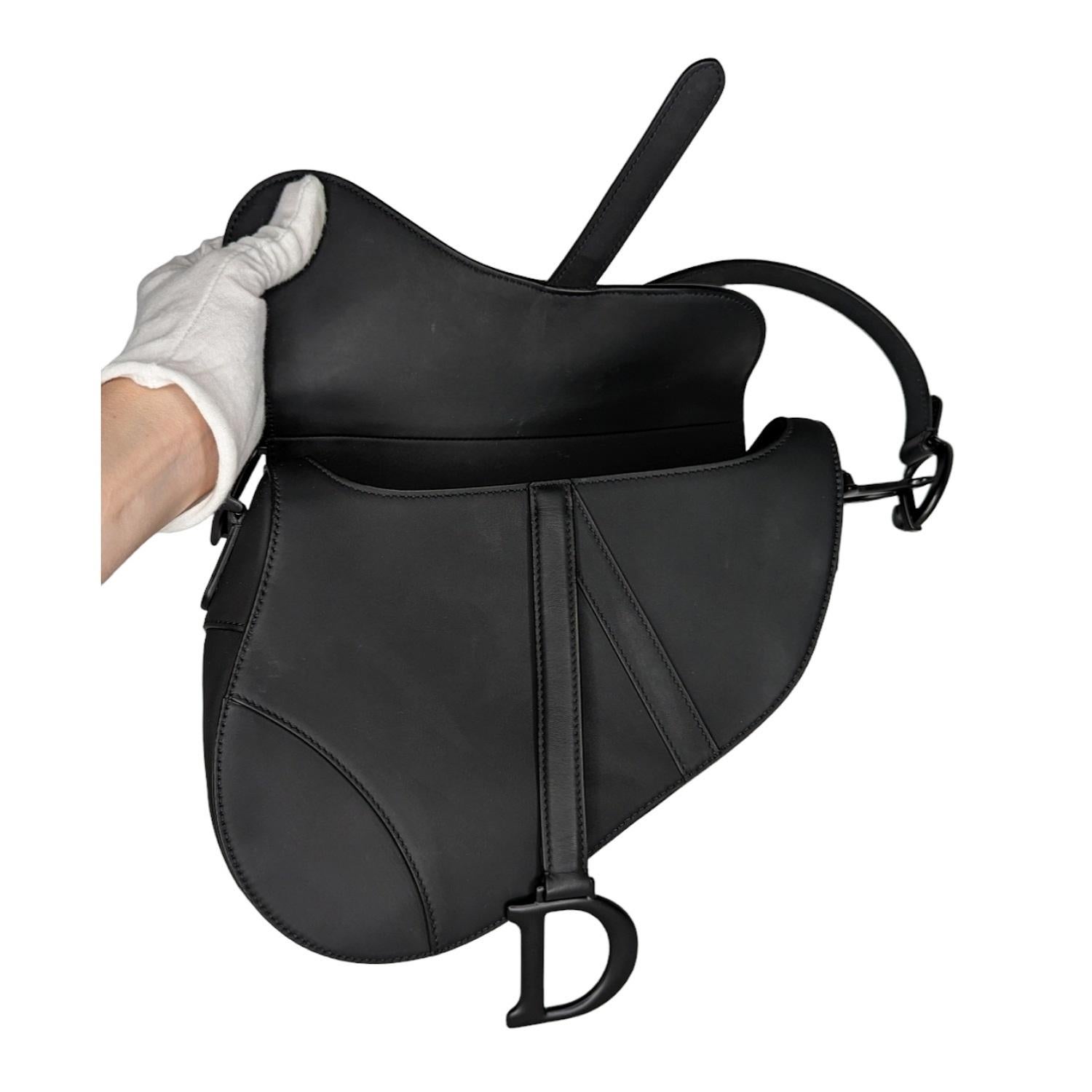 Christian Ultra Matte Black Calfskin Saddle Bag In Excellent Condition In Scottsdale, AZ