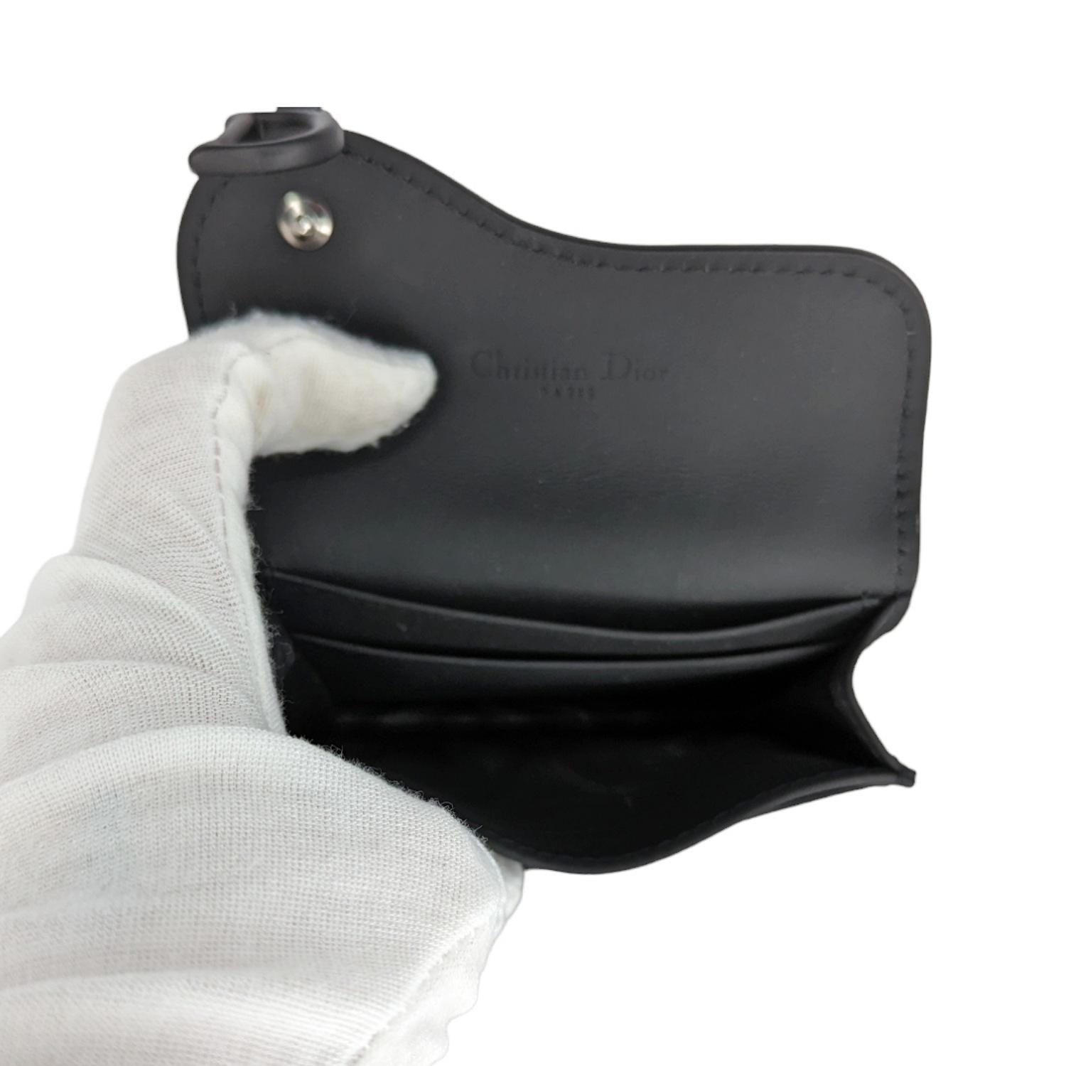 Christian Ultra Matte Black Calfskin Saddle Flap Card Holder 2