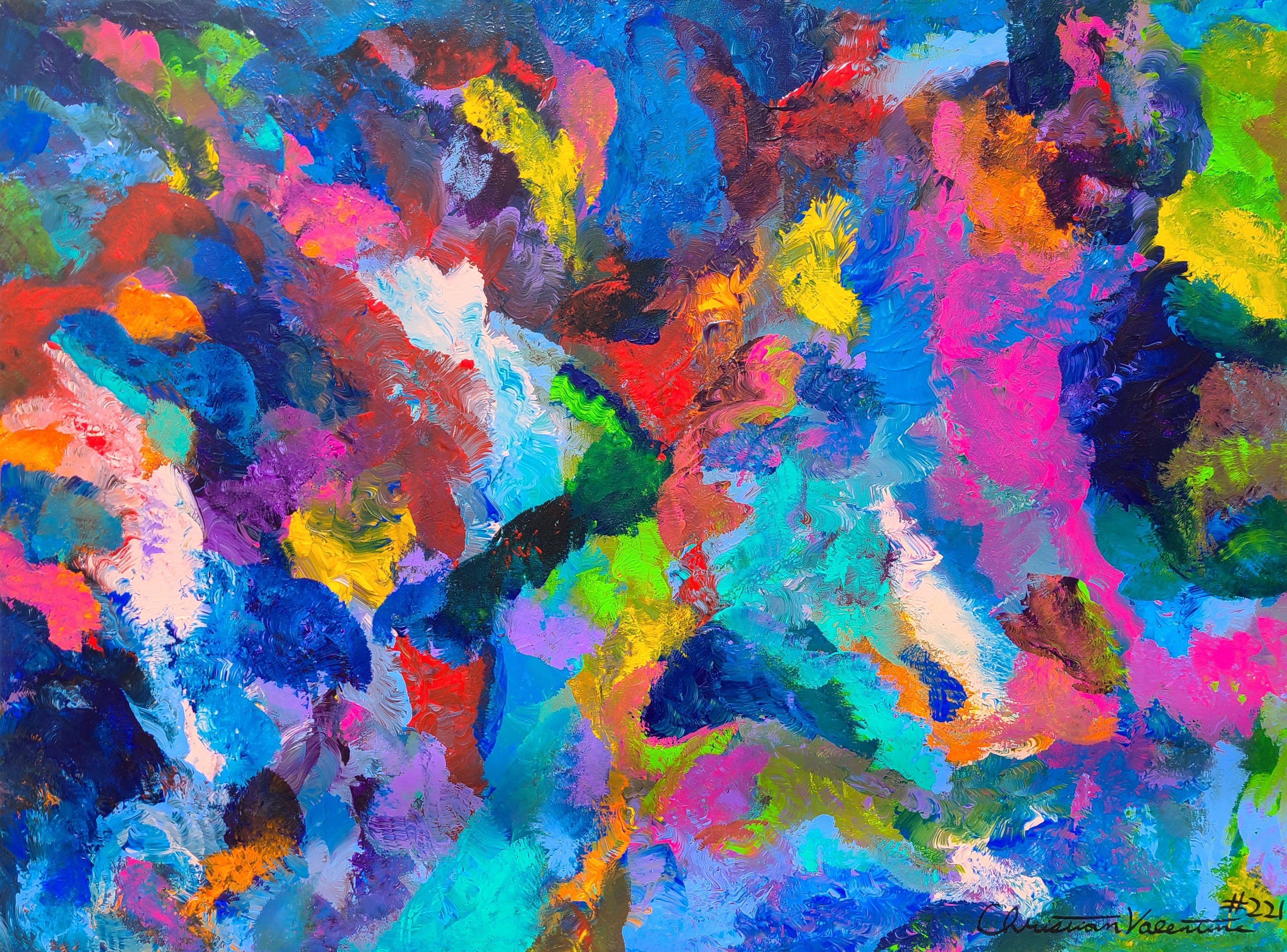 Abstract Painting di Christian Valentine - L'aspetto dei fiori al sole, Pittura, Acrilico su tela