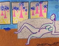 Frau entspannend, Gemälde, Acryl auf Leinwand
