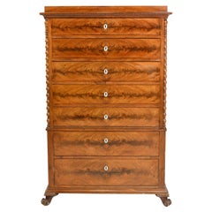 Christian VIII Danish Tall Chest of Drawers with Snail Foot in Mahogany, c. 1835