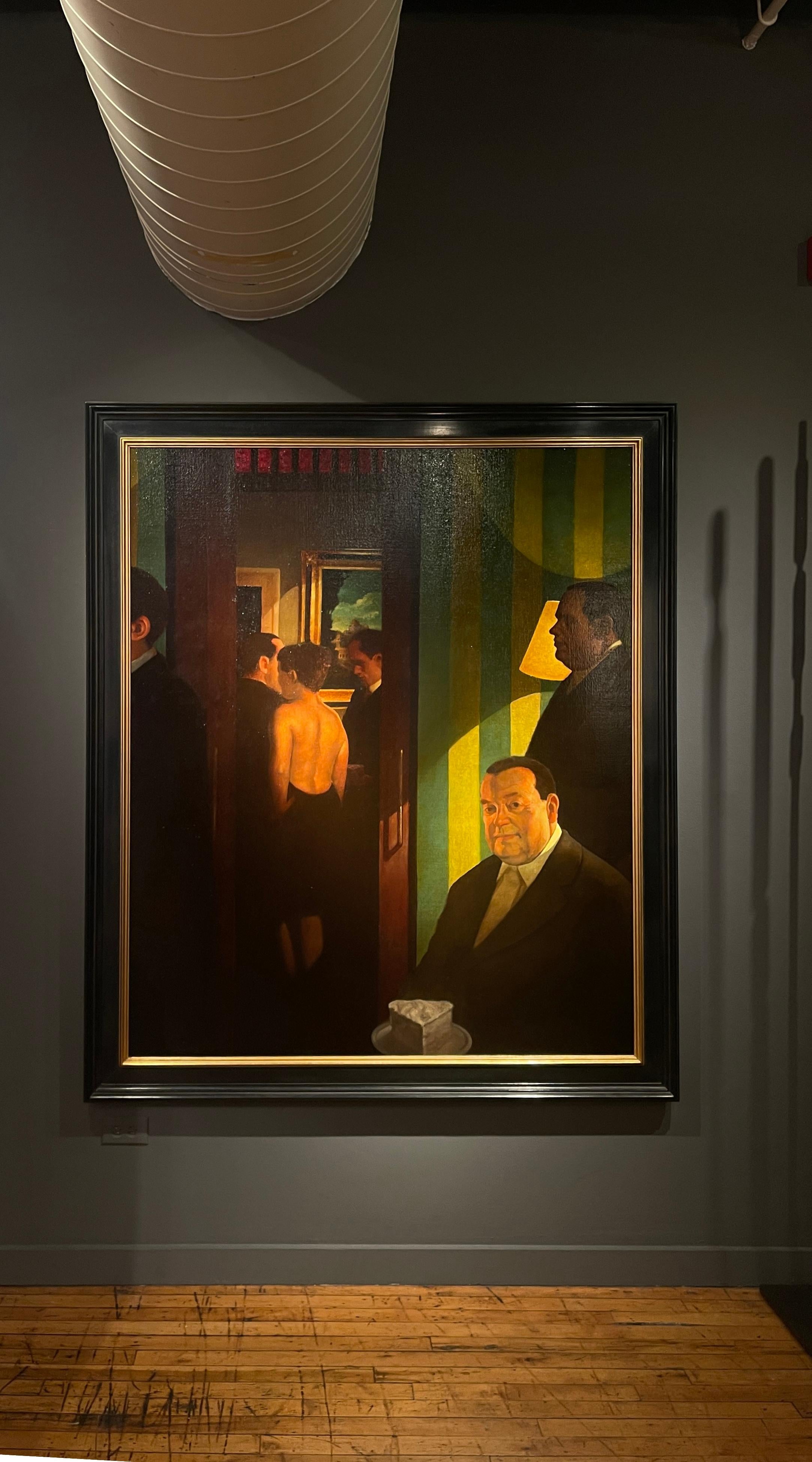 Die Kundschaft, Provokatives figuratives Ölgemälde, großformatig, gerahmt (Zeitgenössisch), Painting, von Christian Vincent